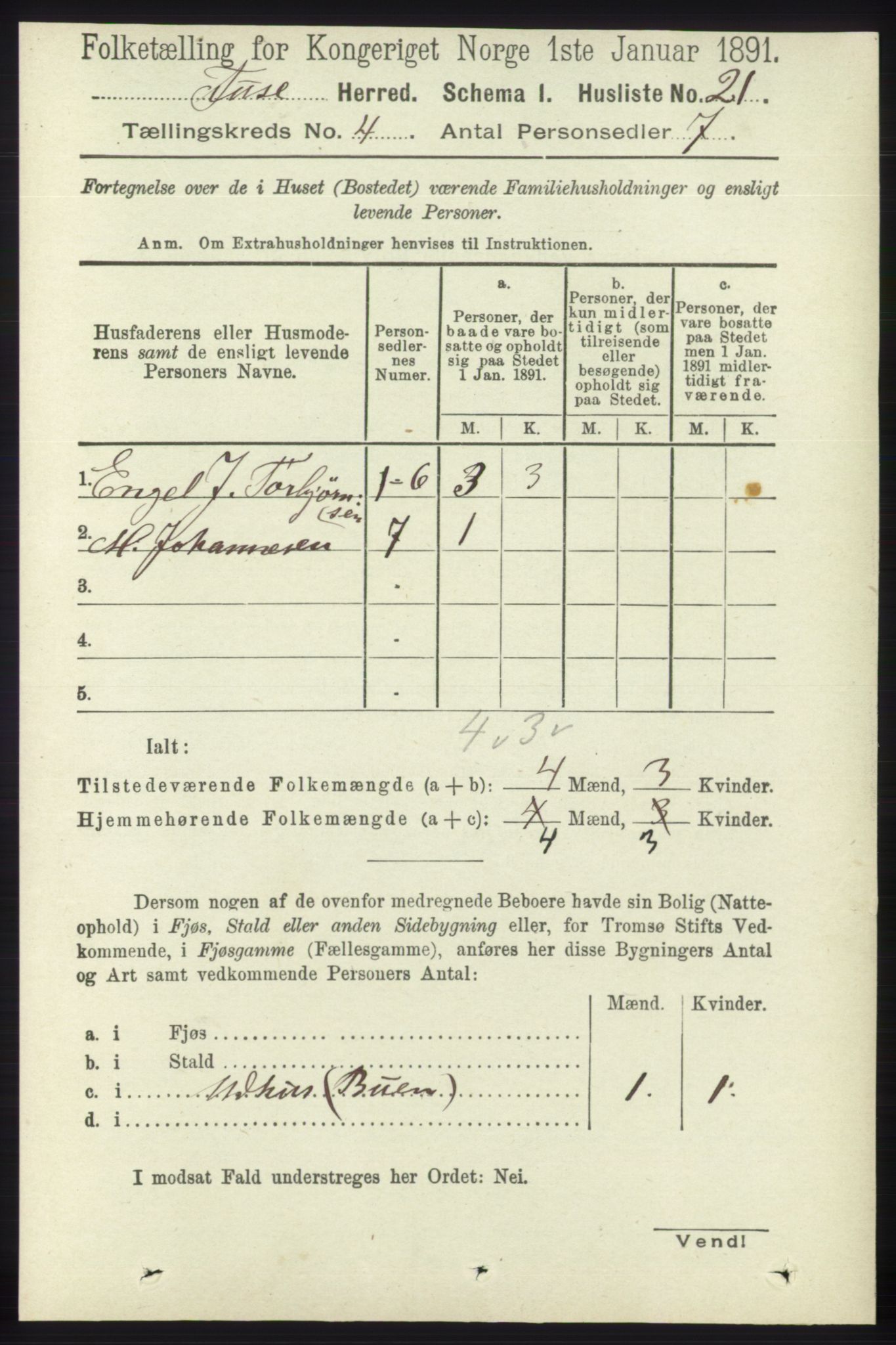 RA, 1891 census for 1241 Fusa, 1891, p. 697