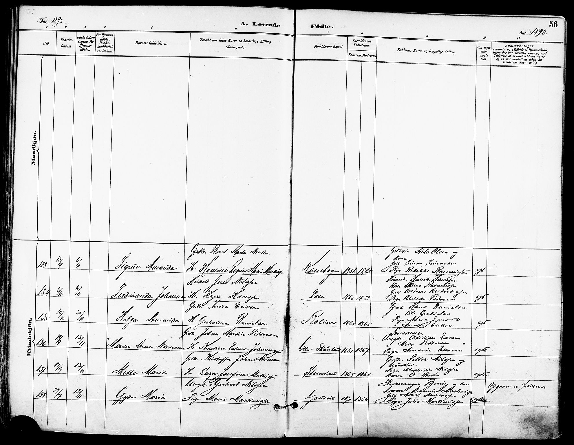 Trondenes sokneprestkontor, SATØ/S-1319/H/Ha/L0016kirke: Parish register (official) no. 16, 1890-1898, p. 56