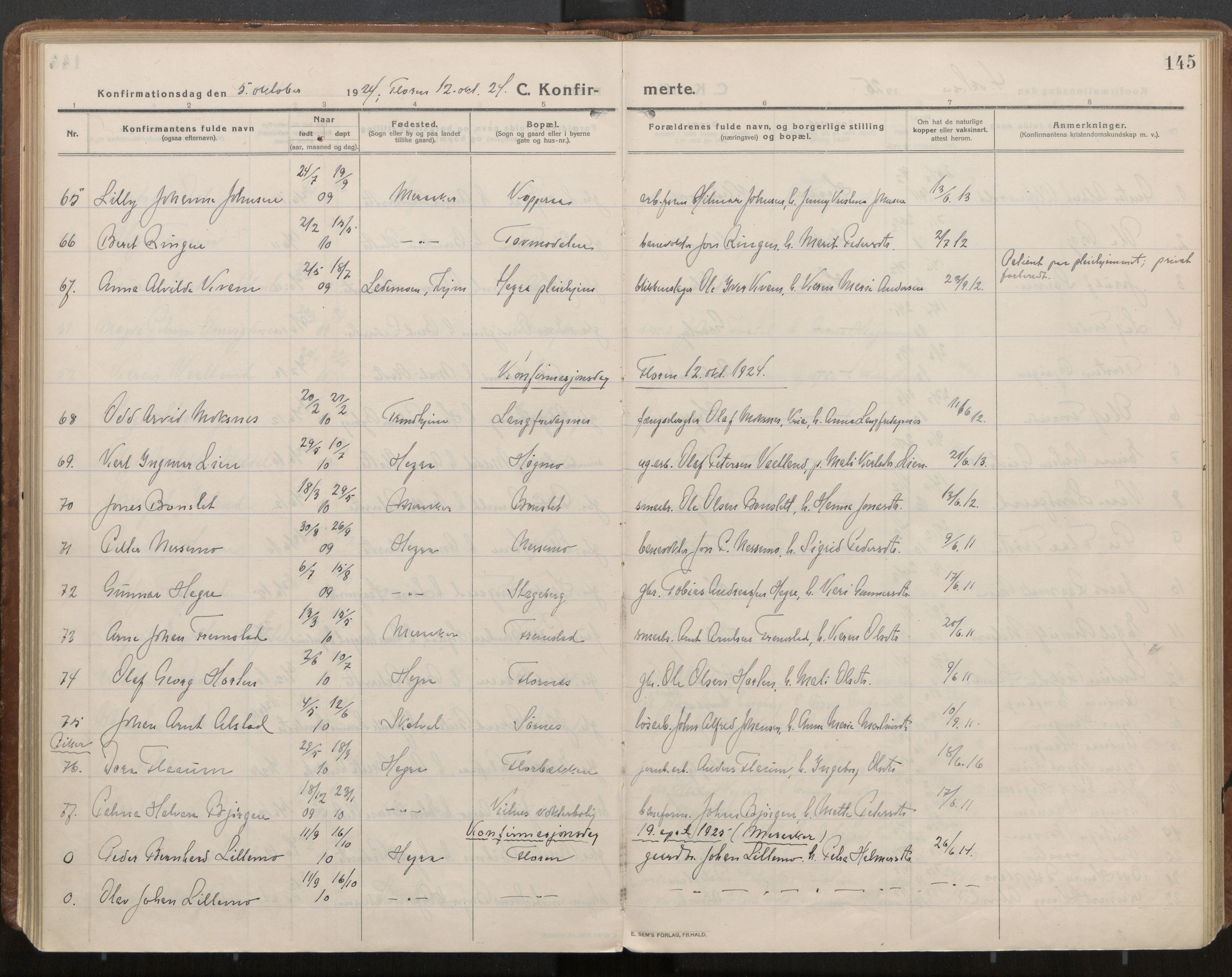 Ministerialprotokoller, klokkerbøker og fødselsregistre - Nord-Trøndelag, SAT/A-1458/703/L0037: Parish register (official) no. 703A10, 1915-1932, p. 145
