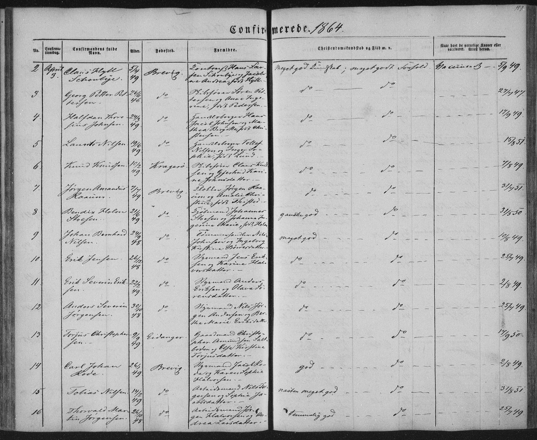 Brevik kirkebøker, SAKO/A-255/F/Fa/L0005: Parish register (official) no. 5, 1847-1865, p. 189
