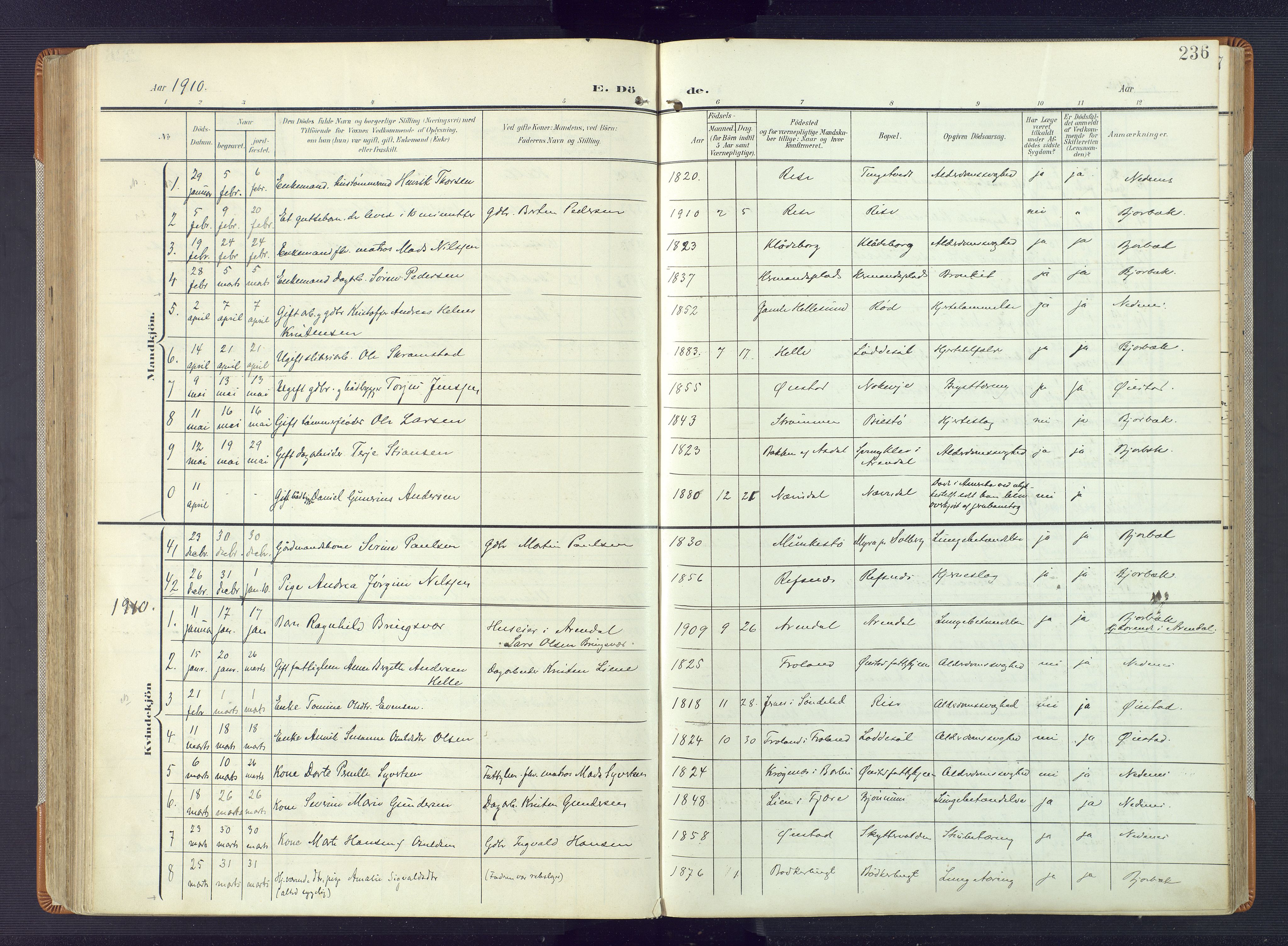 Øyestad sokneprestkontor, AV/SAK-1111-0049/F/Fa/L0019: Parish register (official) no. A 19, 1908-1922, p. 236