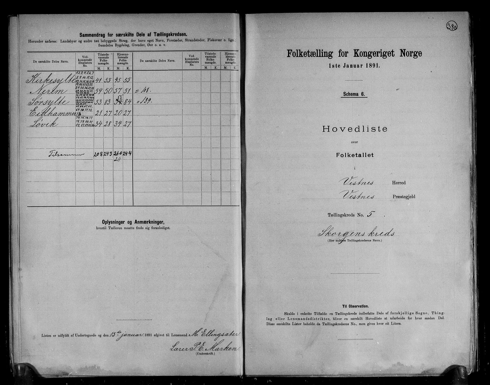 RA, 1891 census for 1535 Vestnes, 1891, p. 14