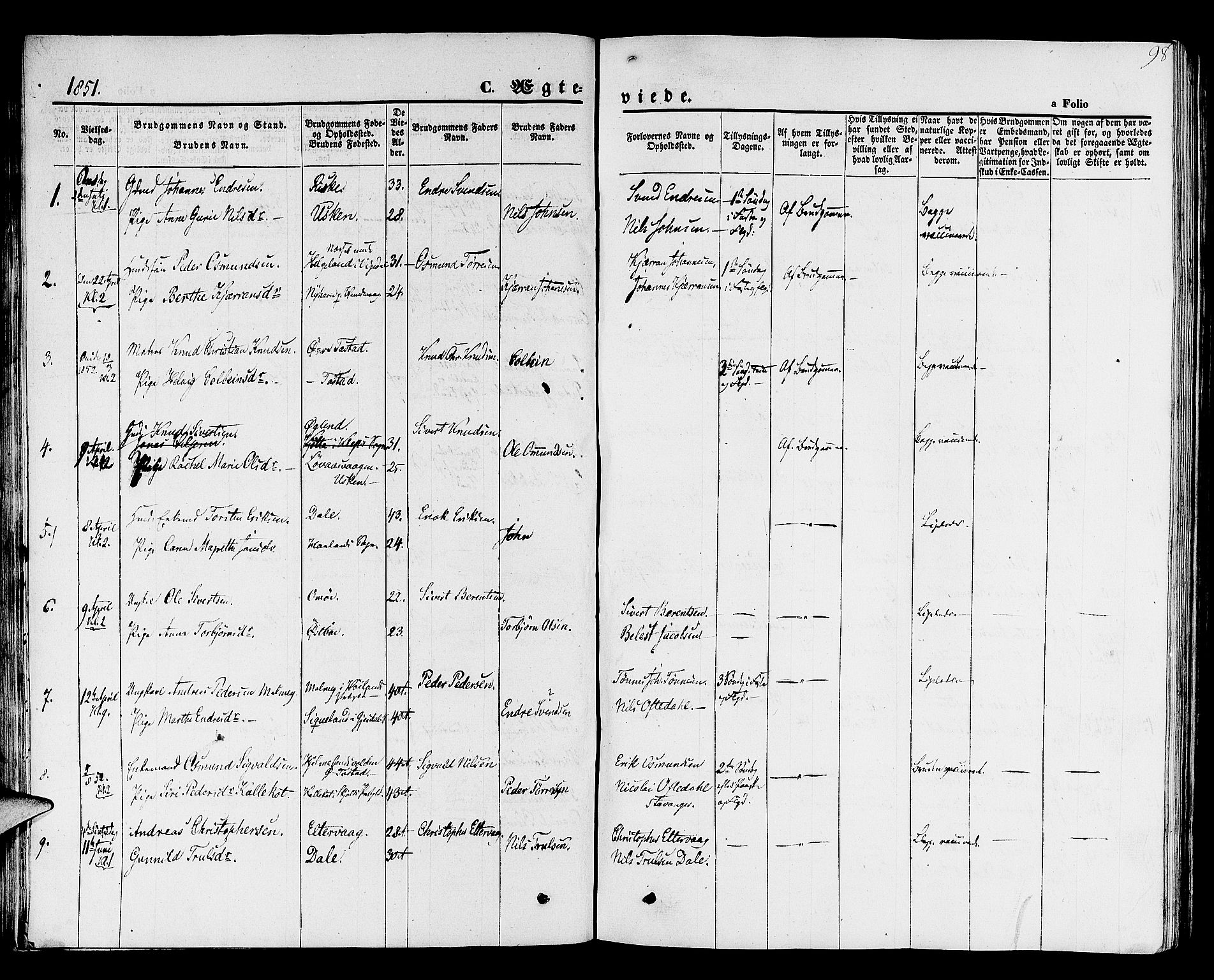 Hetland sokneprestkontor, SAST/A-101826/30/30BB/L0001: Parish register (copy) no. B 1, 1850-1868, p. 98