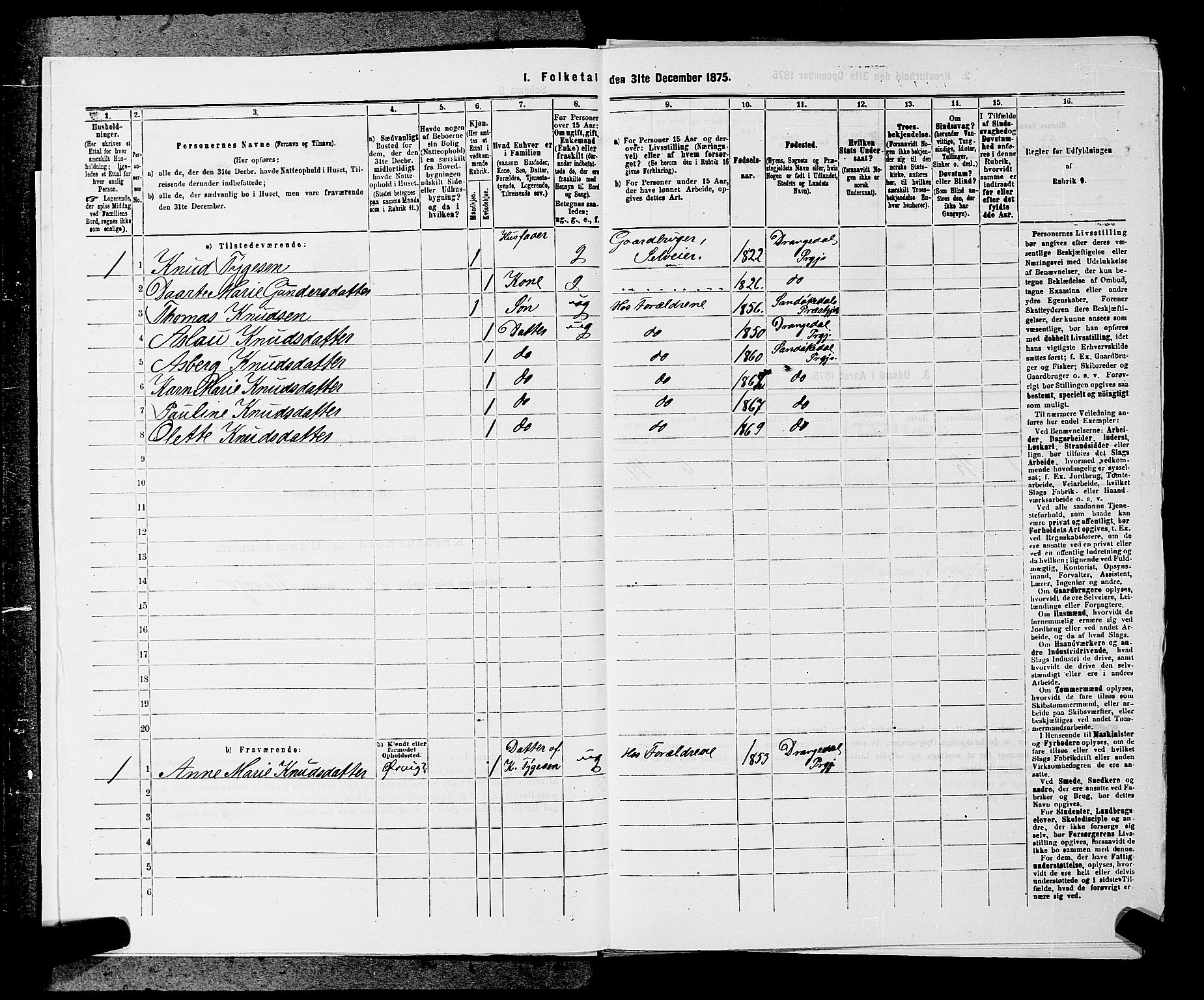 SAKO, 1875 census for 0816P Sannidal, 1875, p. 255