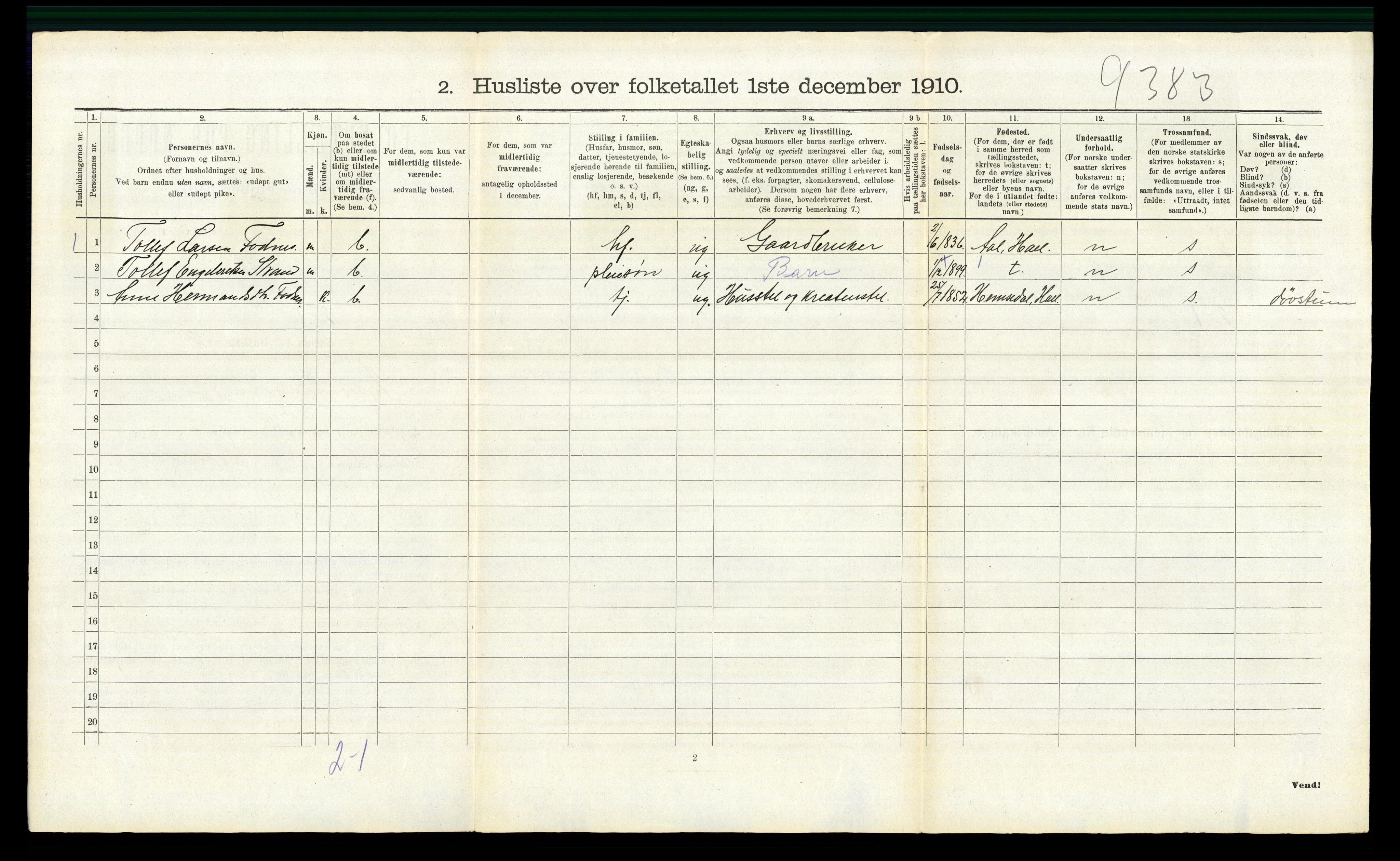 RA, 1910 census for Nord-Aurdal, 1910, p. 944