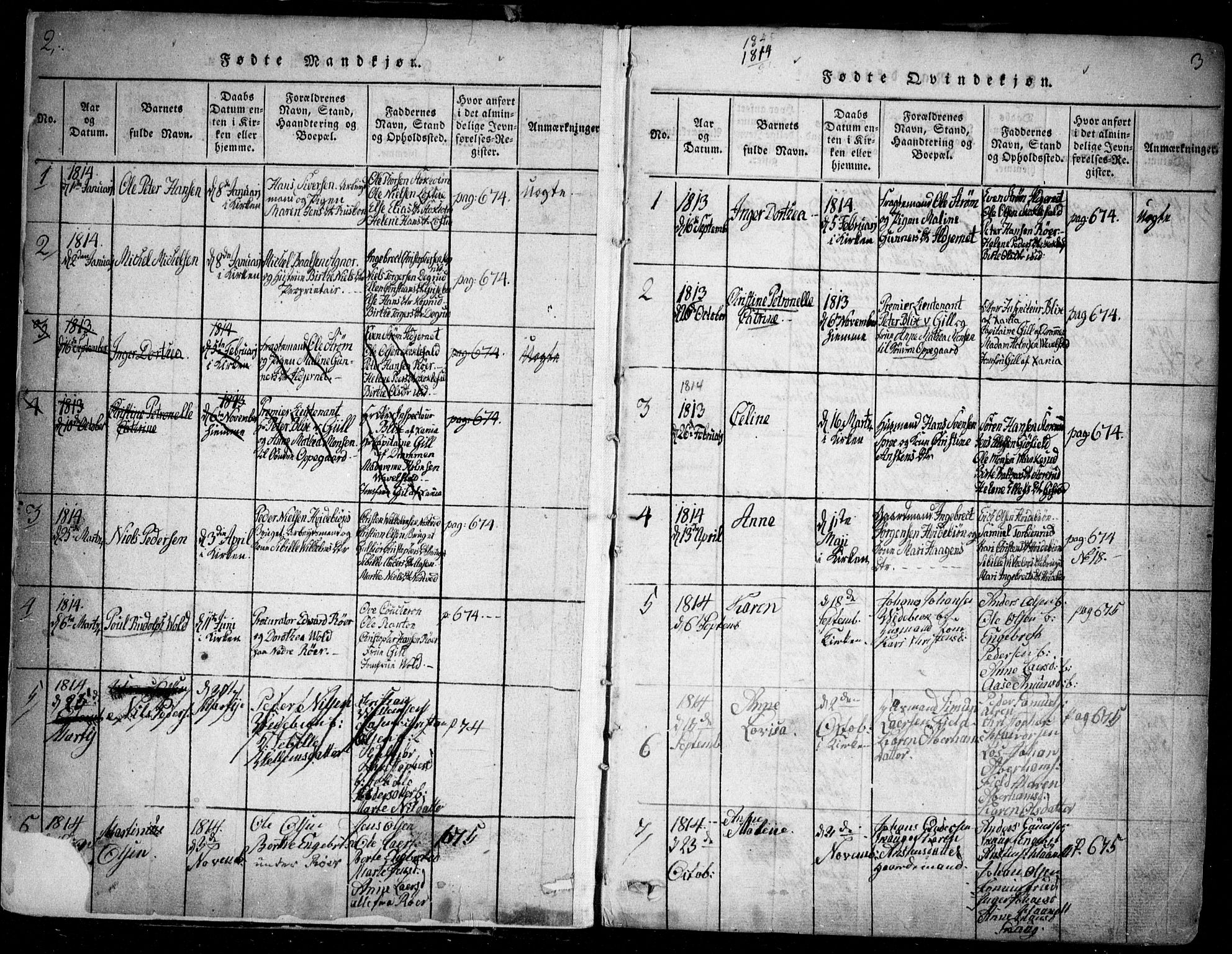 Nesodden prestekontor Kirkebøker, AV/SAO-A-10013/F/Fa/L0006: Parish register (official) no. I 6, 1814-1847, p. 2-3