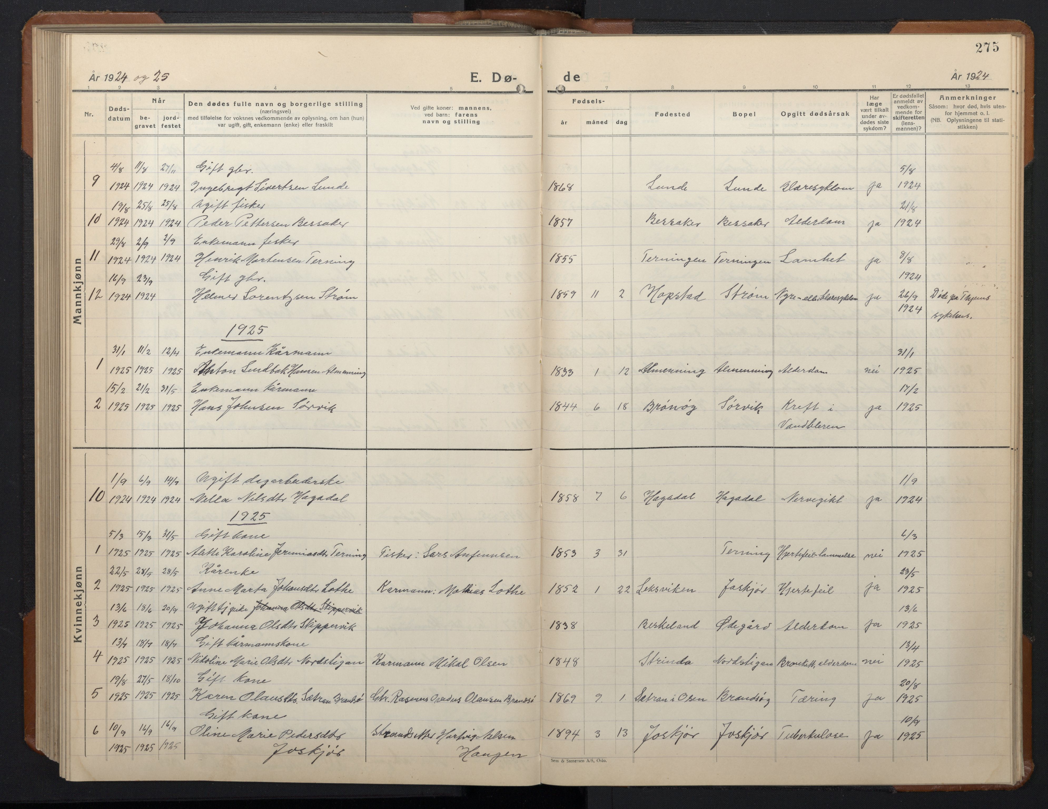 Ministerialprotokoller, klokkerbøker og fødselsregistre - Sør-Trøndelag, SAT/A-1456/657/L0718: Parish register (copy) no. 657C05, 1923-1948, p. 275