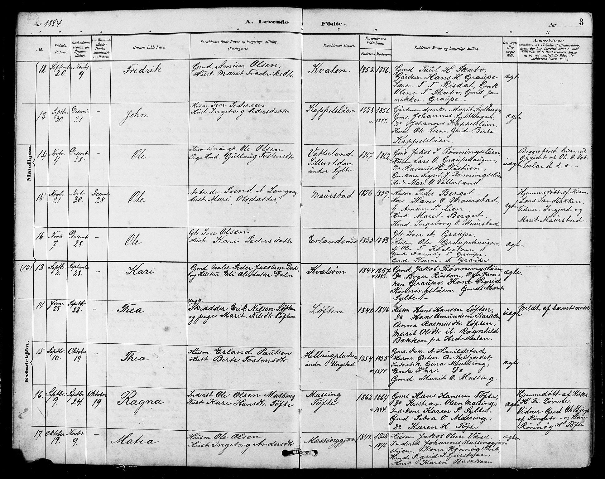 Nord-Fron prestekontor, SAH/PREST-080/H/Ha/Hab/L0005: Parish register (copy) no. 5, 1884-1914, p. 3