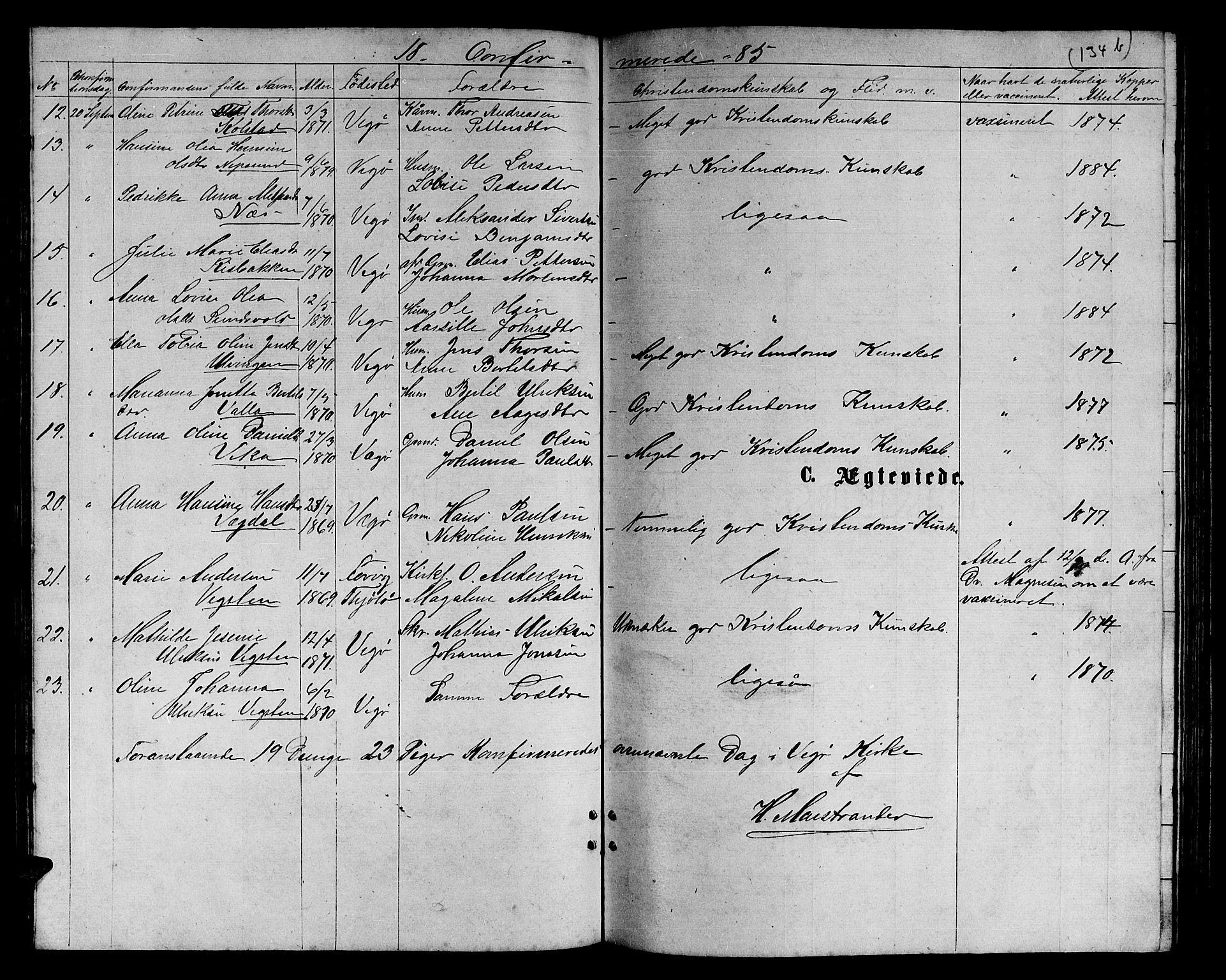 Ministerialprotokoller, klokkerbøker og fødselsregistre - Nordland, AV/SAT-A-1459/816/L0252: Parish register (copy) no. 816C02, 1871-1885, p. 134b