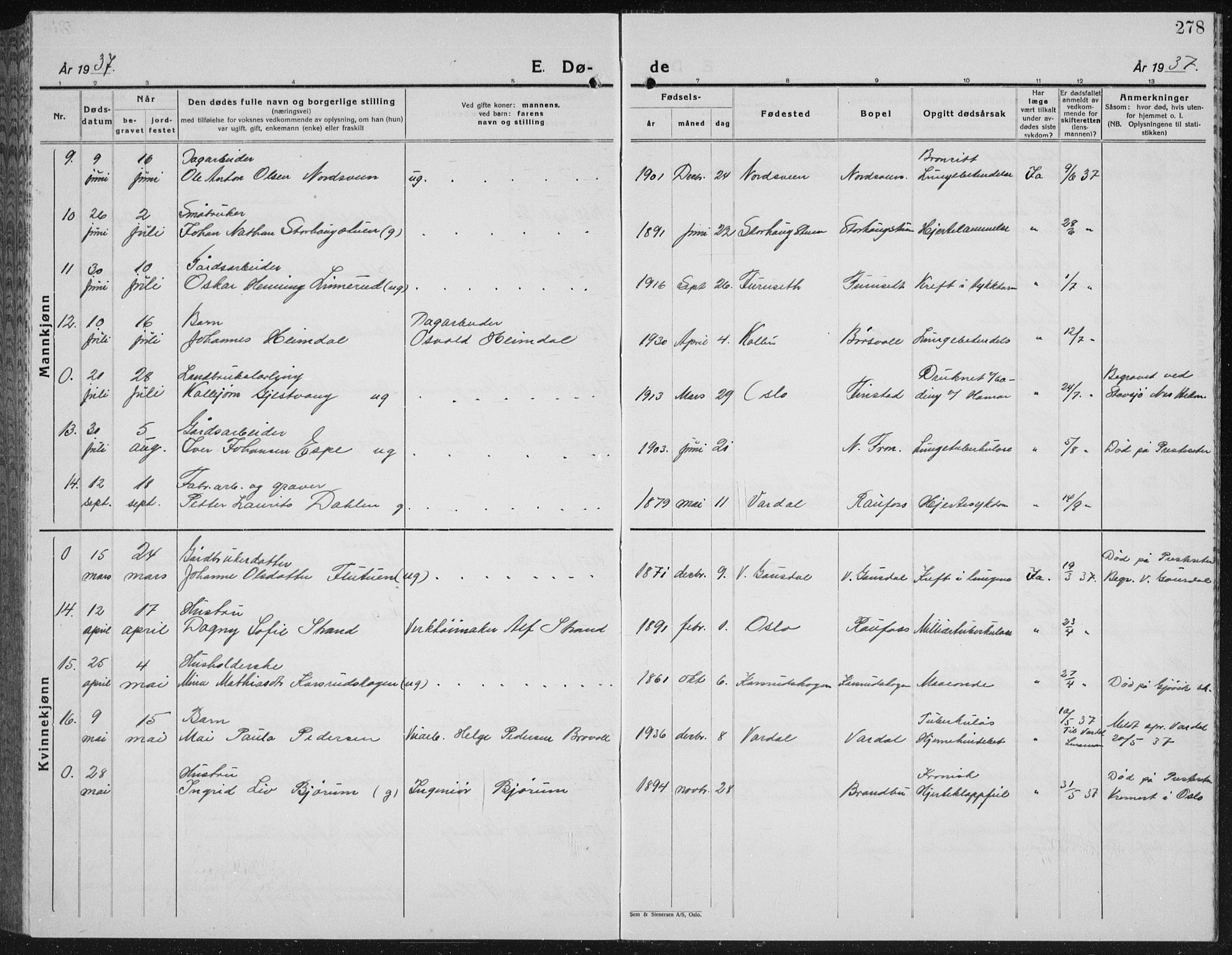 Vestre Toten prestekontor, AV/SAH-PREST-108/H/Ha/Hab/L0018: Parish register (copy) no. 18, 1928-1941, p. 278