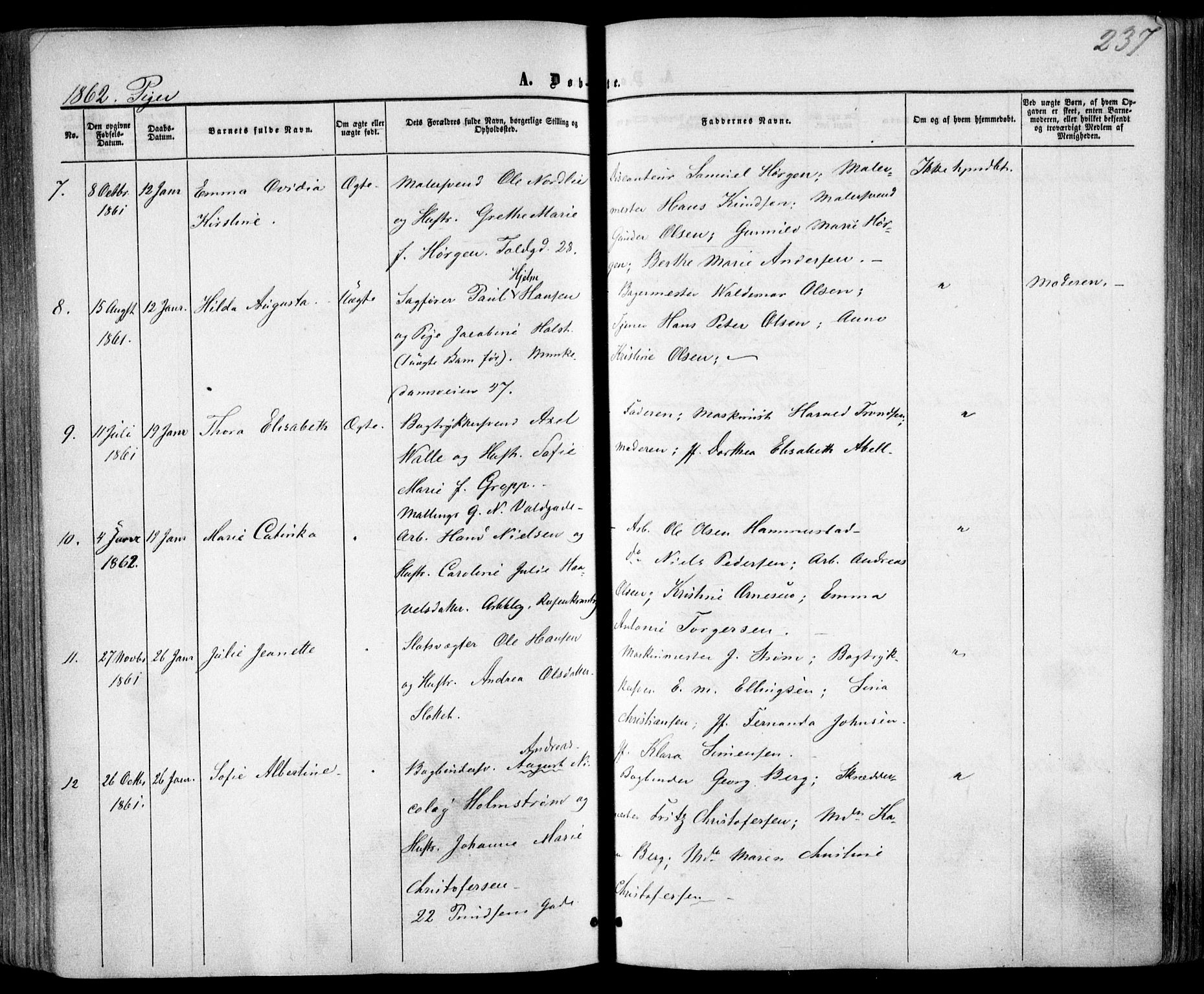 Trefoldighet prestekontor Kirkebøker, AV/SAO-A-10882/F/Fa/L0001: Parish register (official) no. I 1, 1858-1863, p. 237