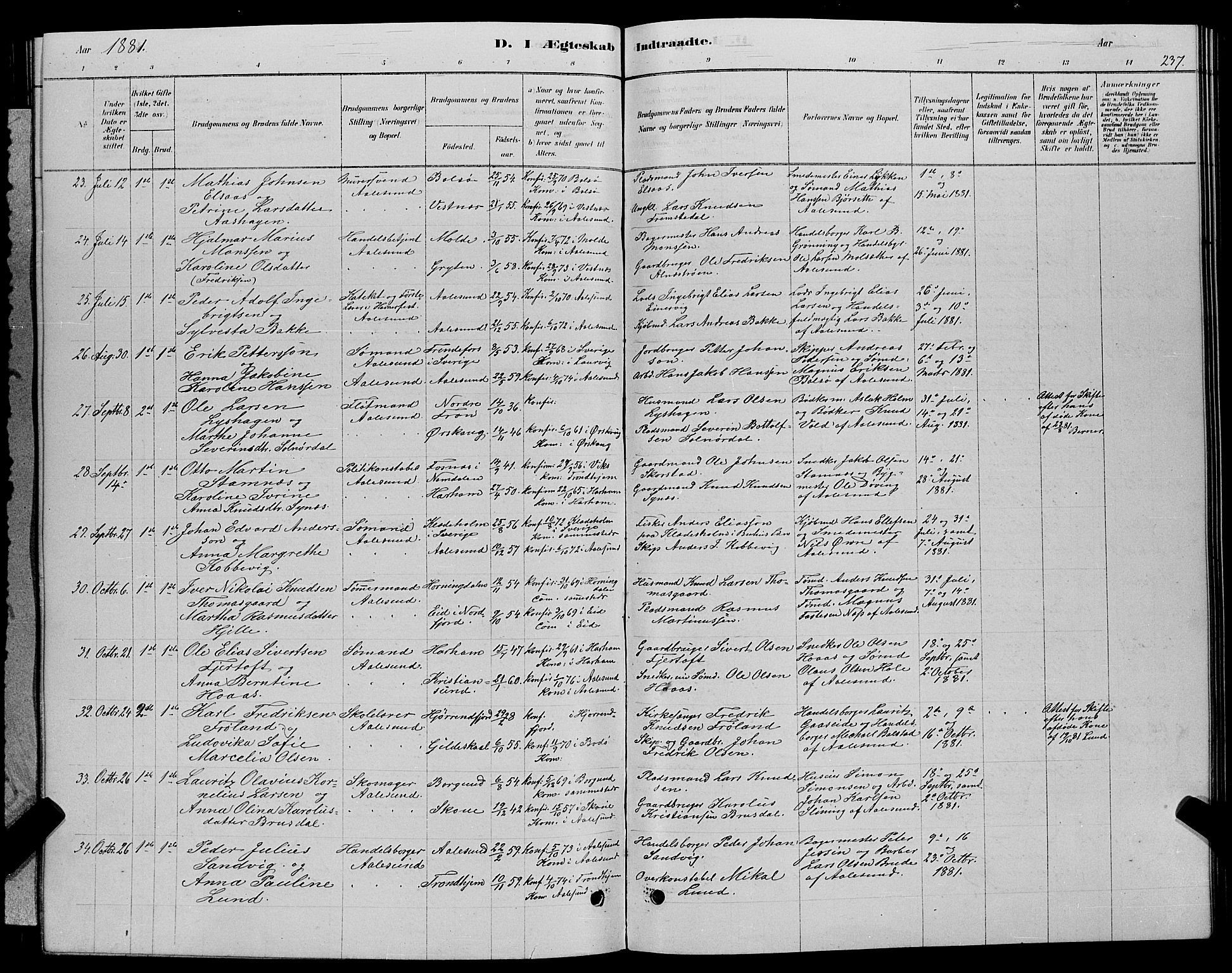 Ministerialprotokoller, klokkerbøker og fødselsregistre - Møre og Romsdal, SAT/A-1454/529/L0466: Parish register (copy) no. 529C03, 1878-1888, p. 237