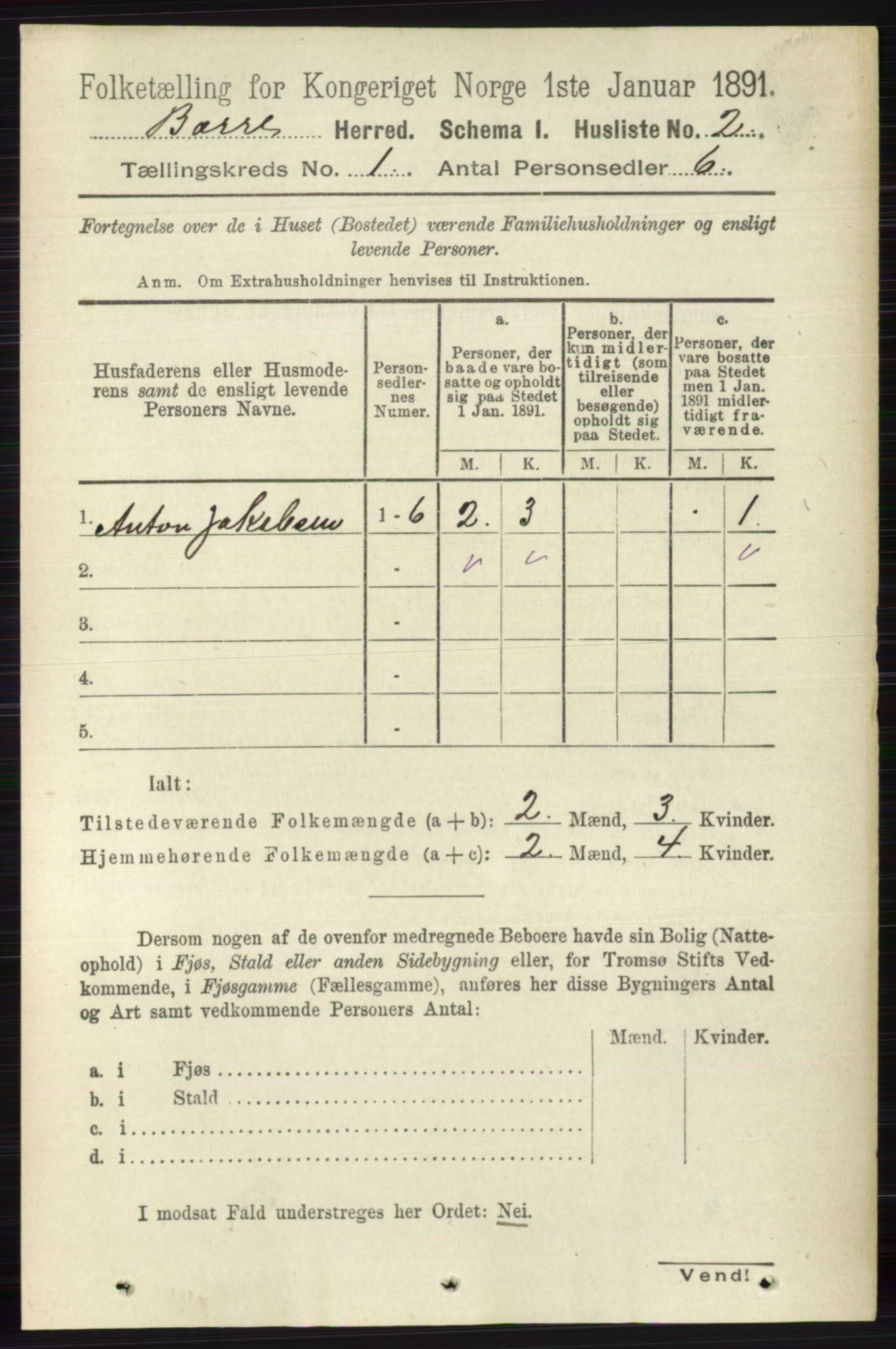 RA, 1891 census for 0717 Borre, 1891, p. 26