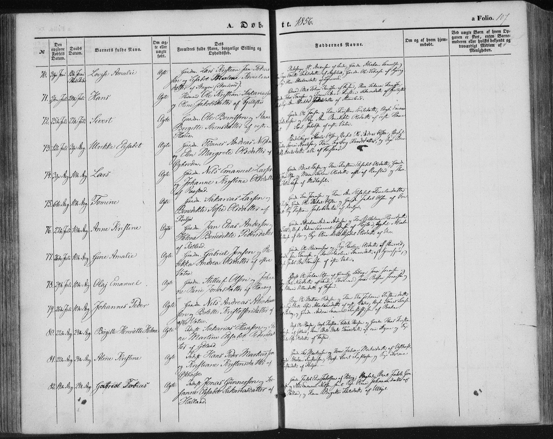 Lista sokneprestkontor, AV/SAK-1111-0027/F/Fa/L0010: Parish register (official) no. A 10, 1846-1861, p. 107