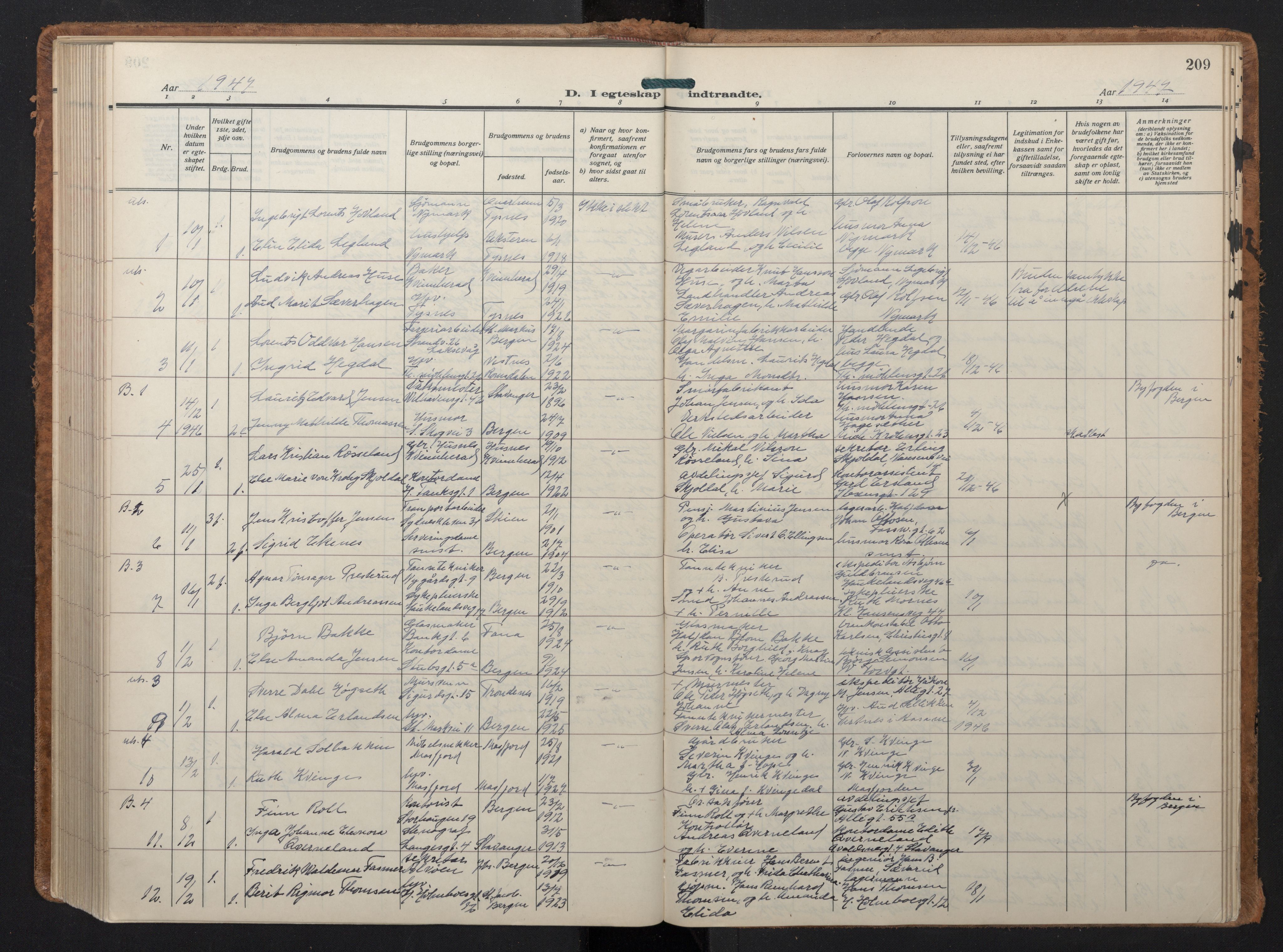 Johanneskirken sokneprestembete, SAB/A-76001/H/Hab: Parish register (copy) no. C 3, 1929-1949, p. 208b-209a