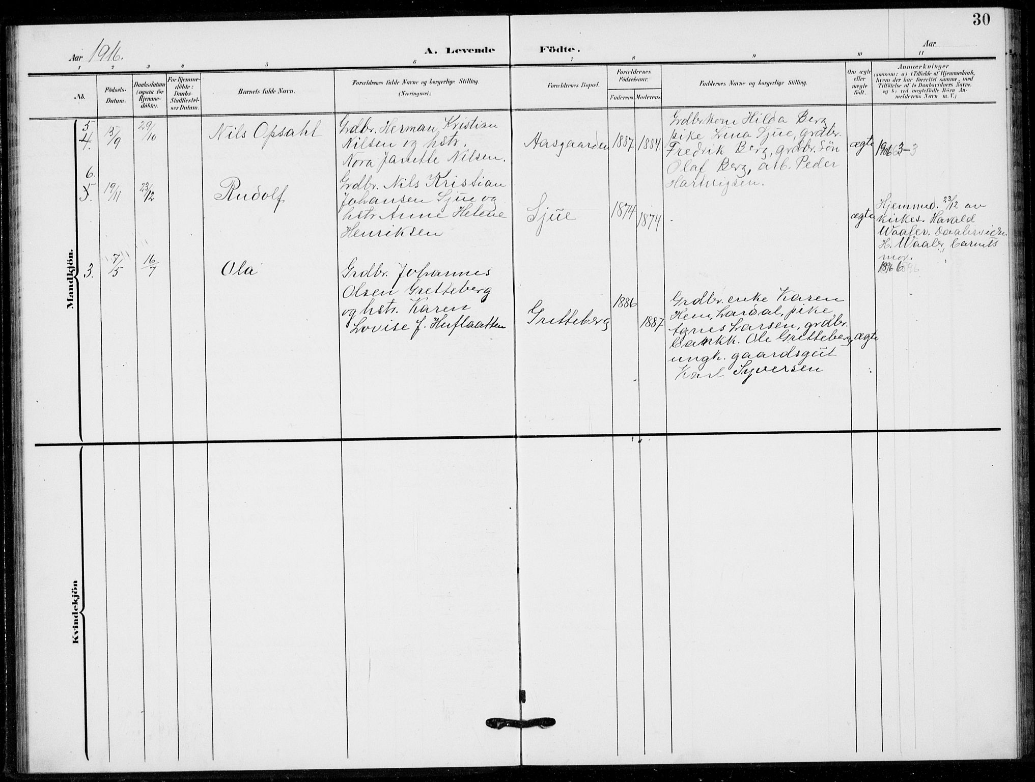 Hof kirkebøker, AV/SAKO-A-64/G/Gb/L0003: Parish register (copy) no. II 3, 1902-1917, p. 30