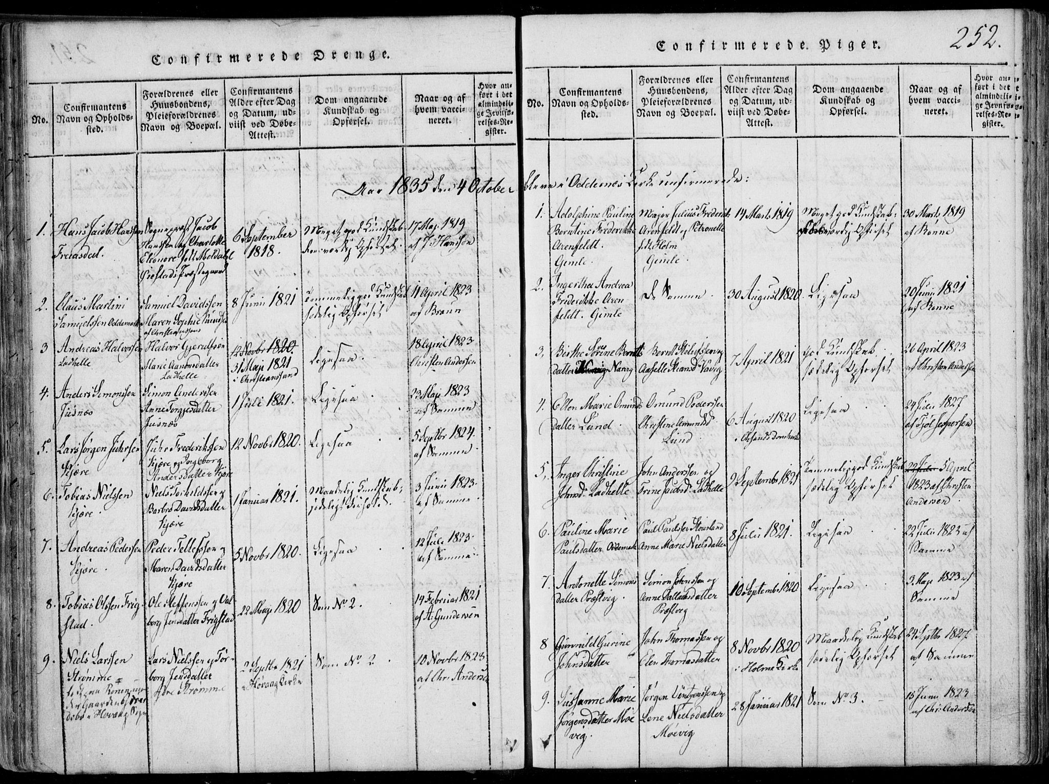 Oddernes sokneprestkontor, AV/SAK-1111-0033/F/Fa/Faa/L0005: Parish register (official) no. A 5, 1820-1838, p. 252