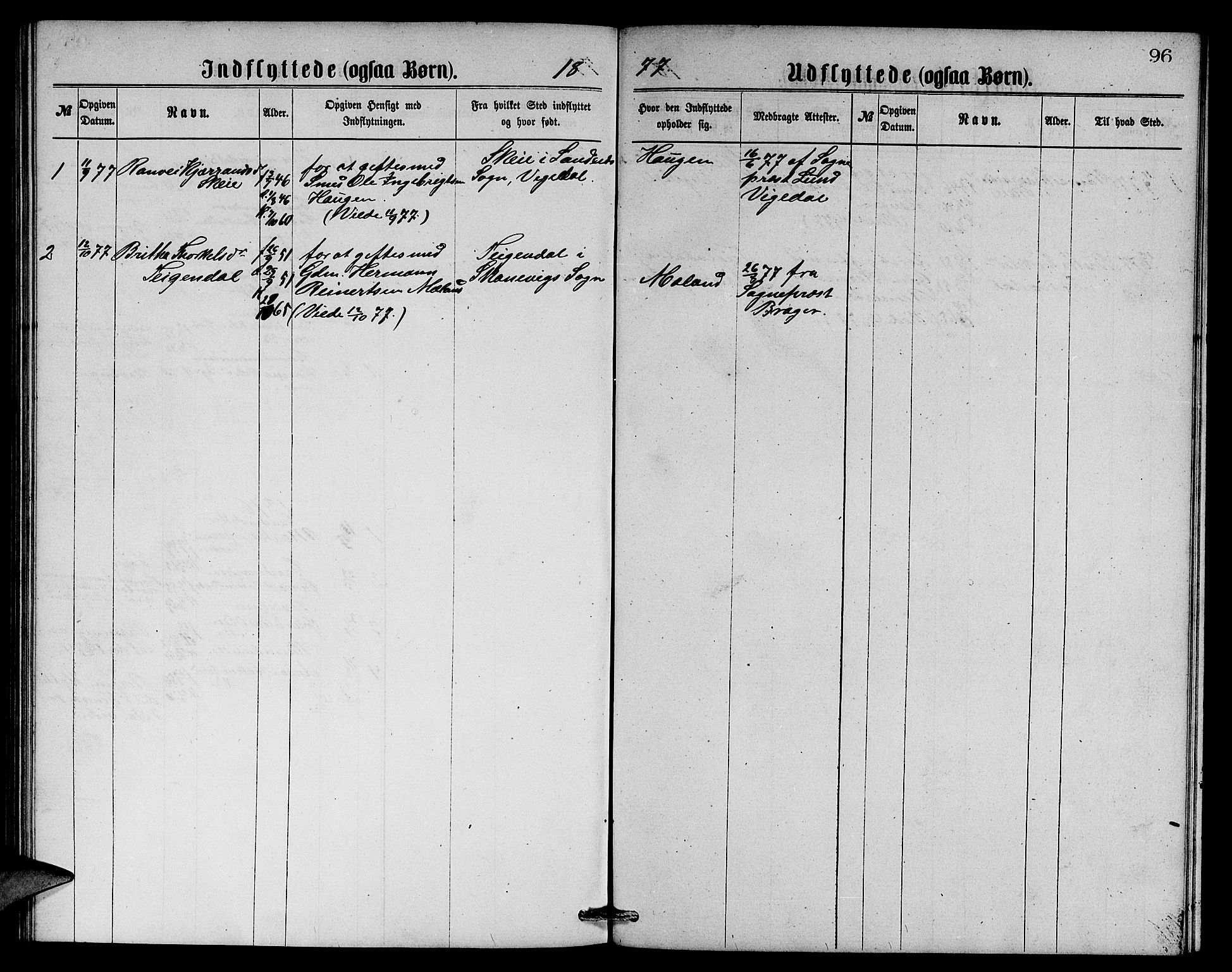 Etne sokneprestembete, SAB/A-75001/H/Hab: Parish register (copy) no. B 3, 1867-1878, p. 96