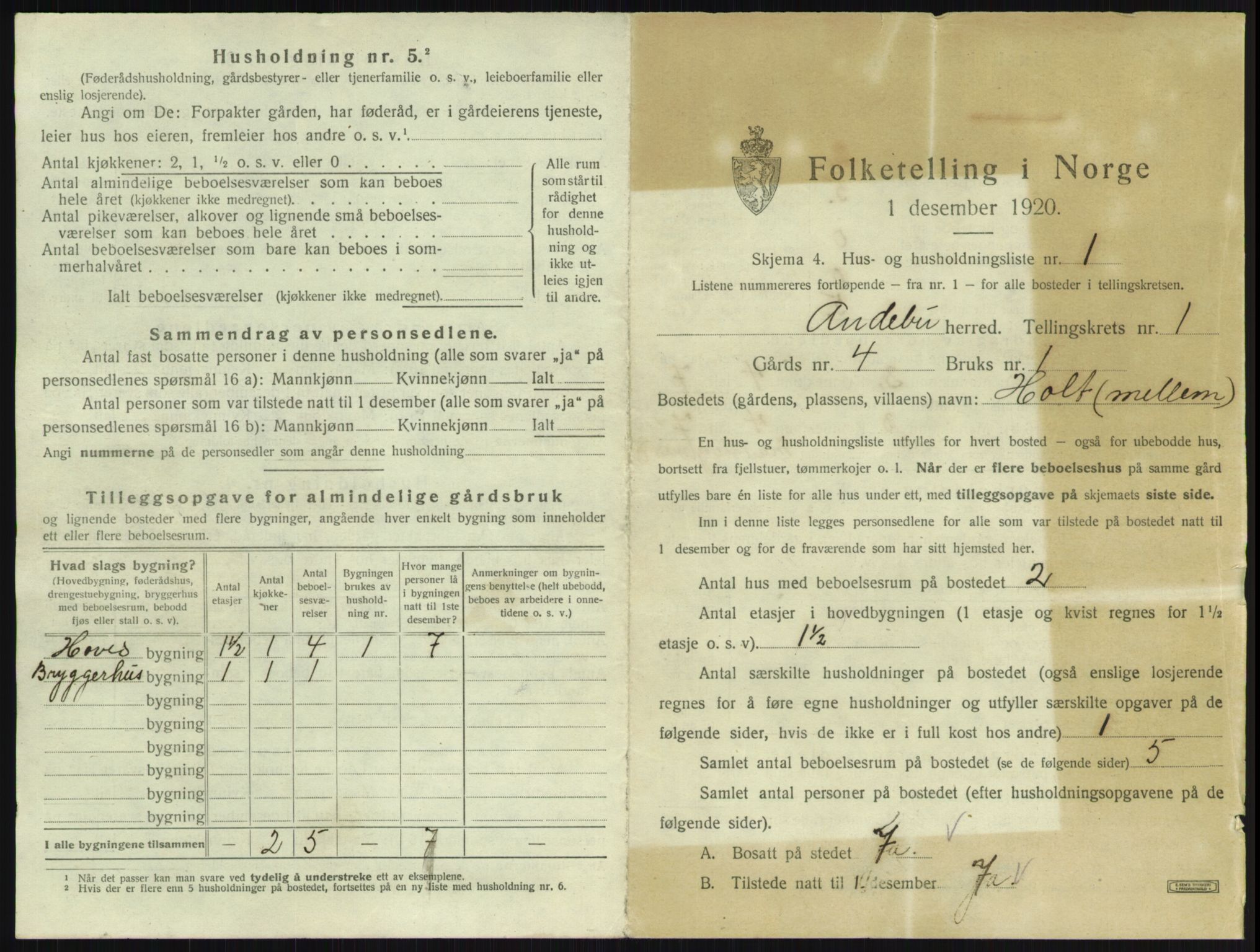 SAKO, 1920 census for Andebu, 1920, p. 77