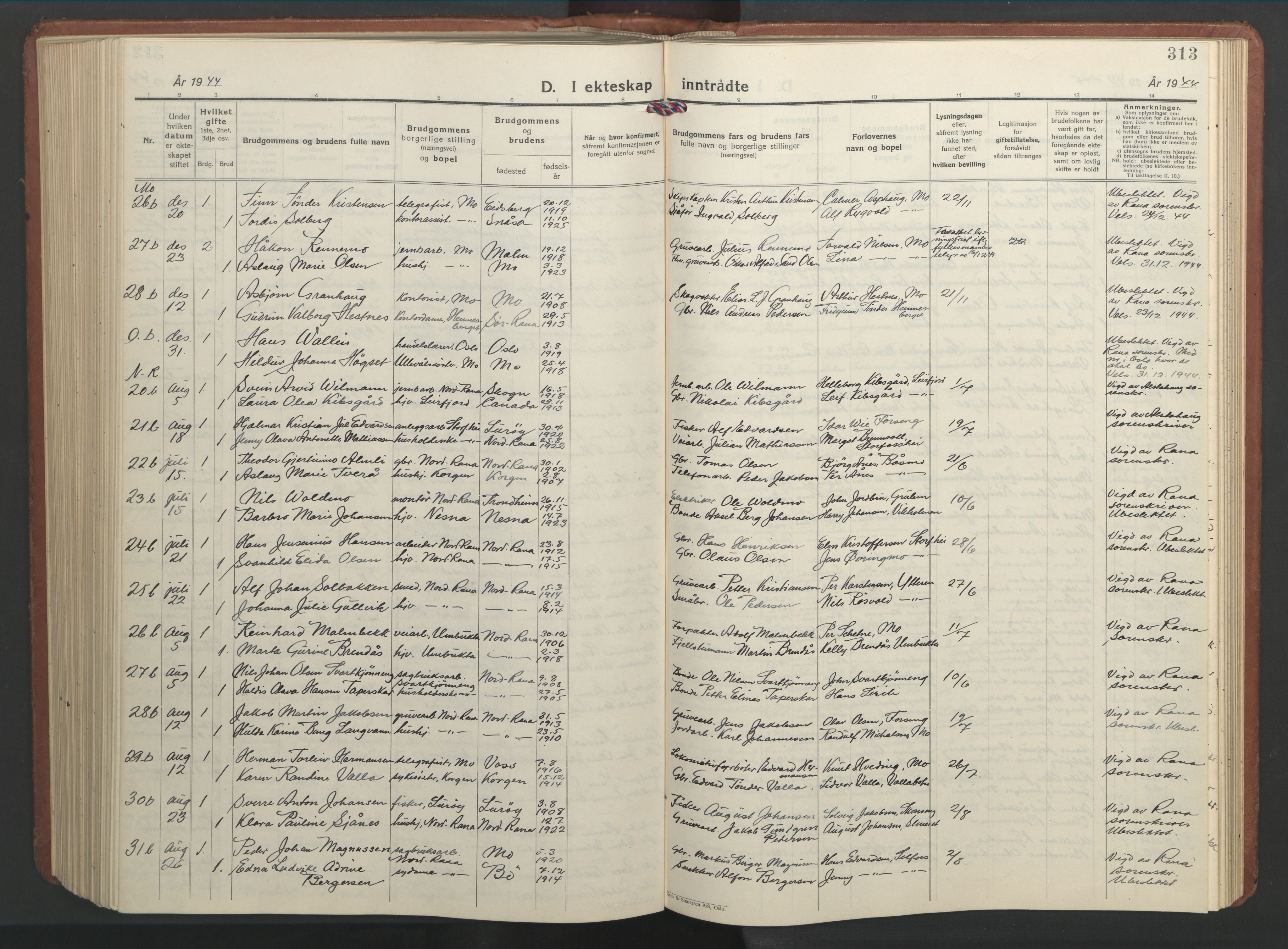 Ministerialprotokoller, klokkerbøker og fødselsregistre - Nordland, AV/SAT-A-1459/827/L0425: Parish register (copy) no. 827C14, 1931-1946, p. 313