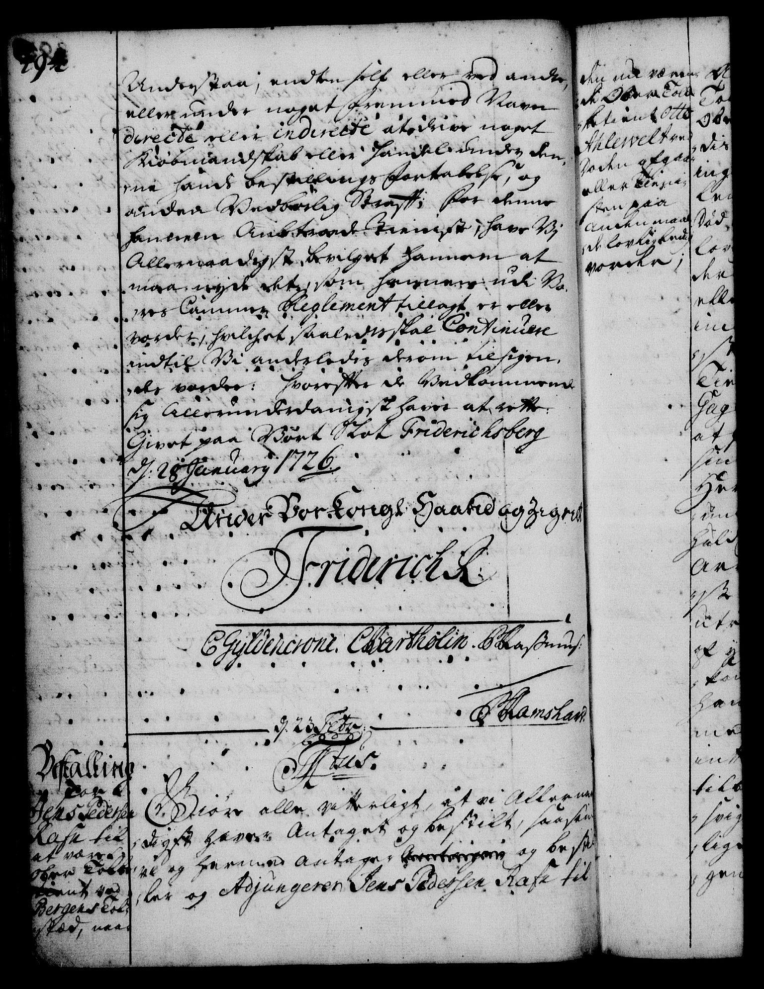 Rentekammeret, Kammerkanselliet, RA/EA-3111/G/Gg/Gge/L0001: Norsk bestallingsprotokoll med register (merket RK 53.25), 1720-1730, p. 294