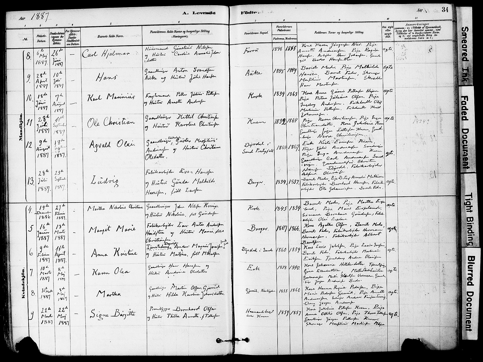 Strømm kirkebøker, AV/SAKO-A-322/F/Fa/L0004: Parish register (official) no. I 4, 1878-1899, p. 34