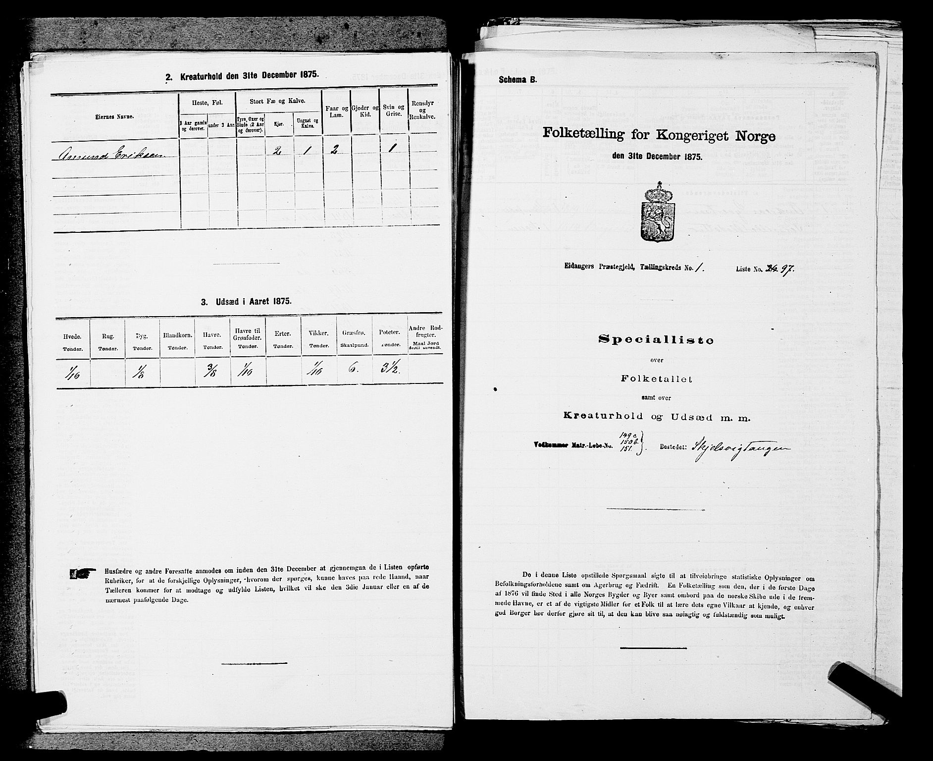 SAKO, 1875 census for 0813P Eidanger, 1875, p. 258