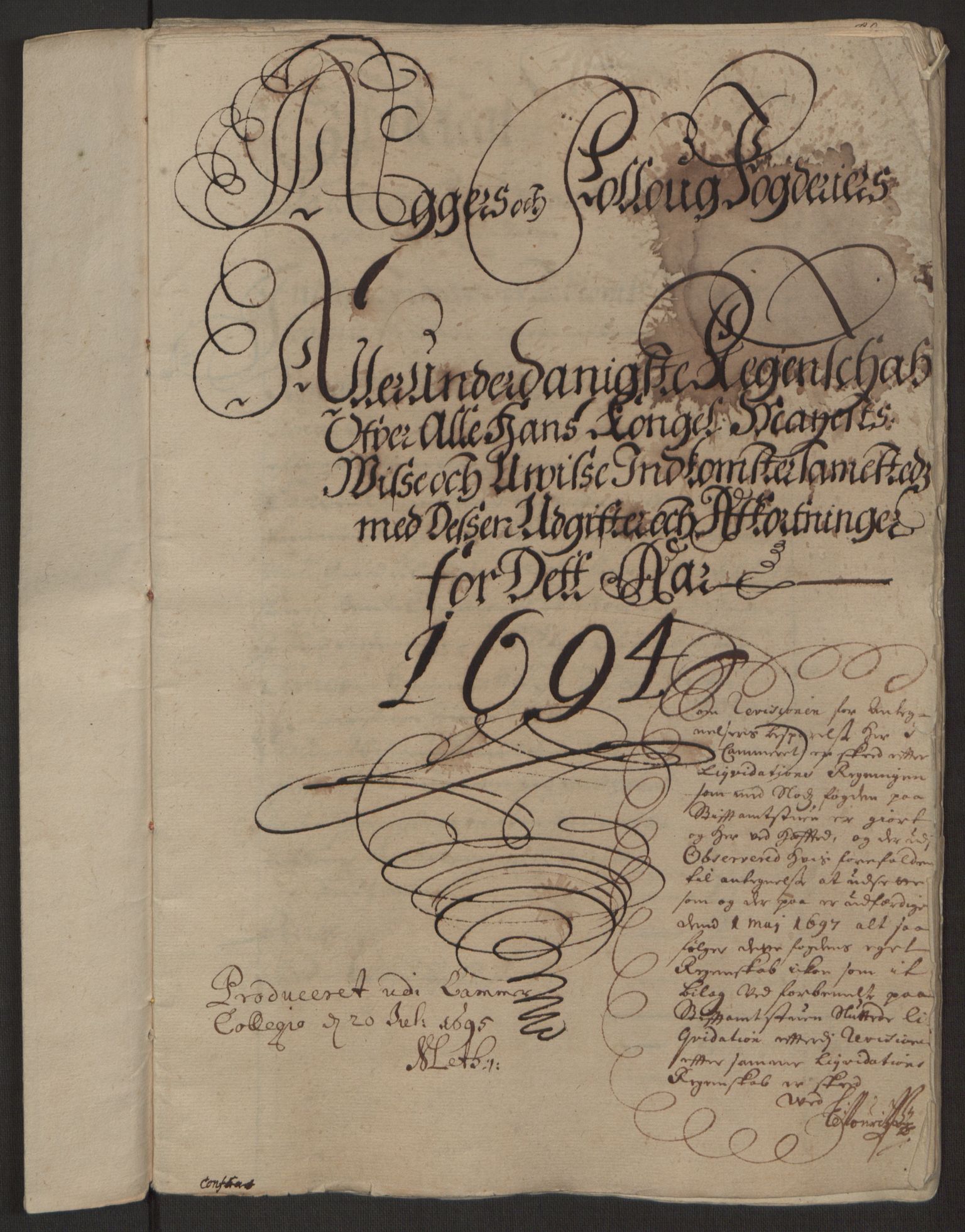 Rentekammeret inntil 1814, Reviderte regnskaper, Fogderegnskap, RA/EA-4092/R10/L0438: Fogderegnskap Aker og Follo, 1694, p. 2