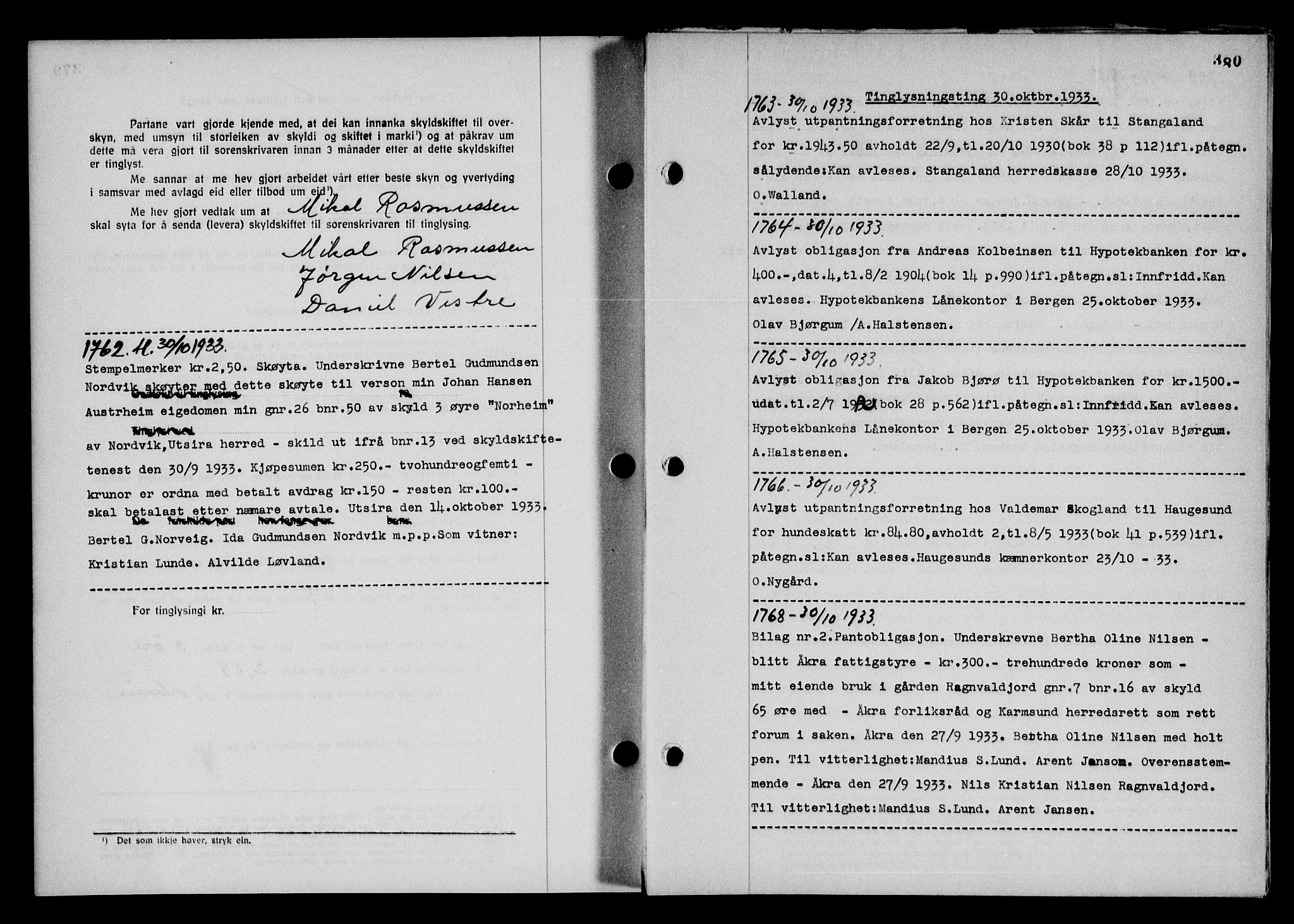 Karmsund sorenskriveri, AV/SAST-A-100311/01/II/IIB/L0061: Mortgage book no. 42, 1933-1933, Deed date: 30.10.1933