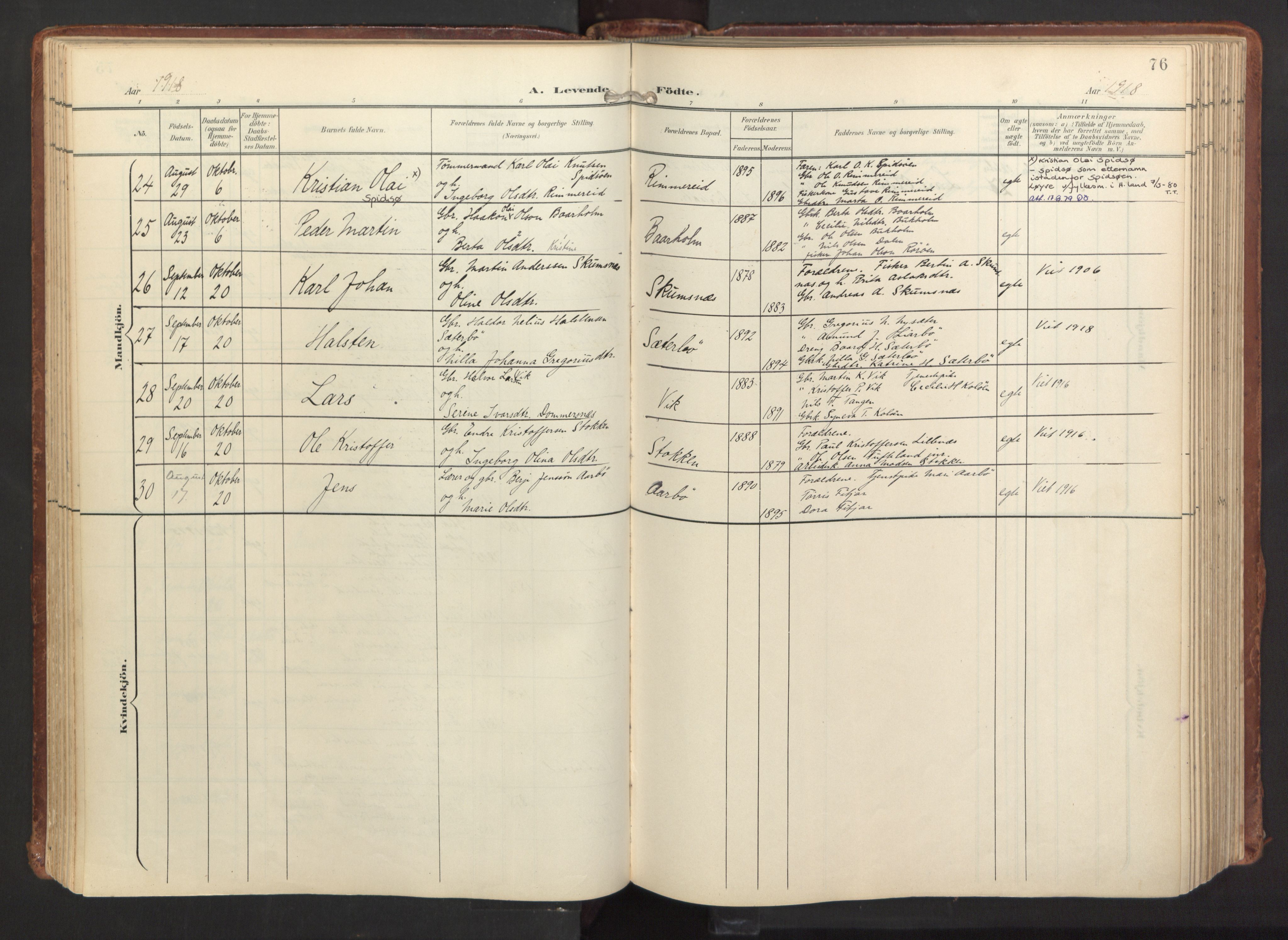 Fitjar sokneprestembete, AV/SAB-A-99926: Parish register (official) no. A 3, 1900-1918, p. 76