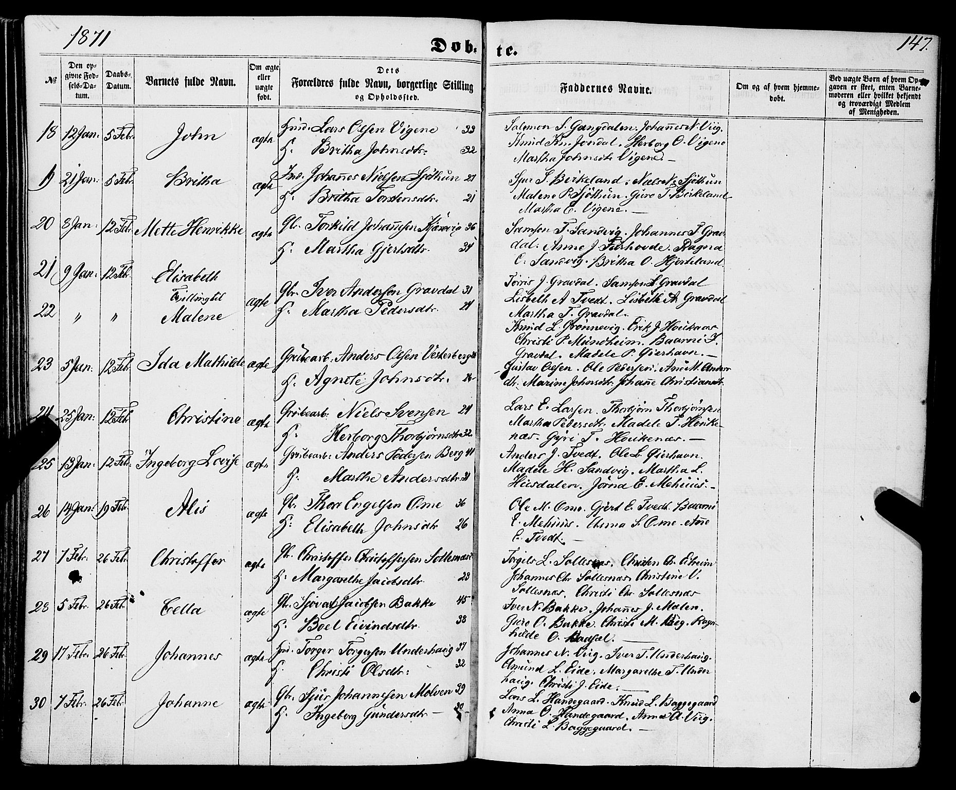 Strandebarm sokneprestembete, AV/SAB-A-78401/H/Haa: Parish register (official) no. A 8, 1858-1872, p. 147