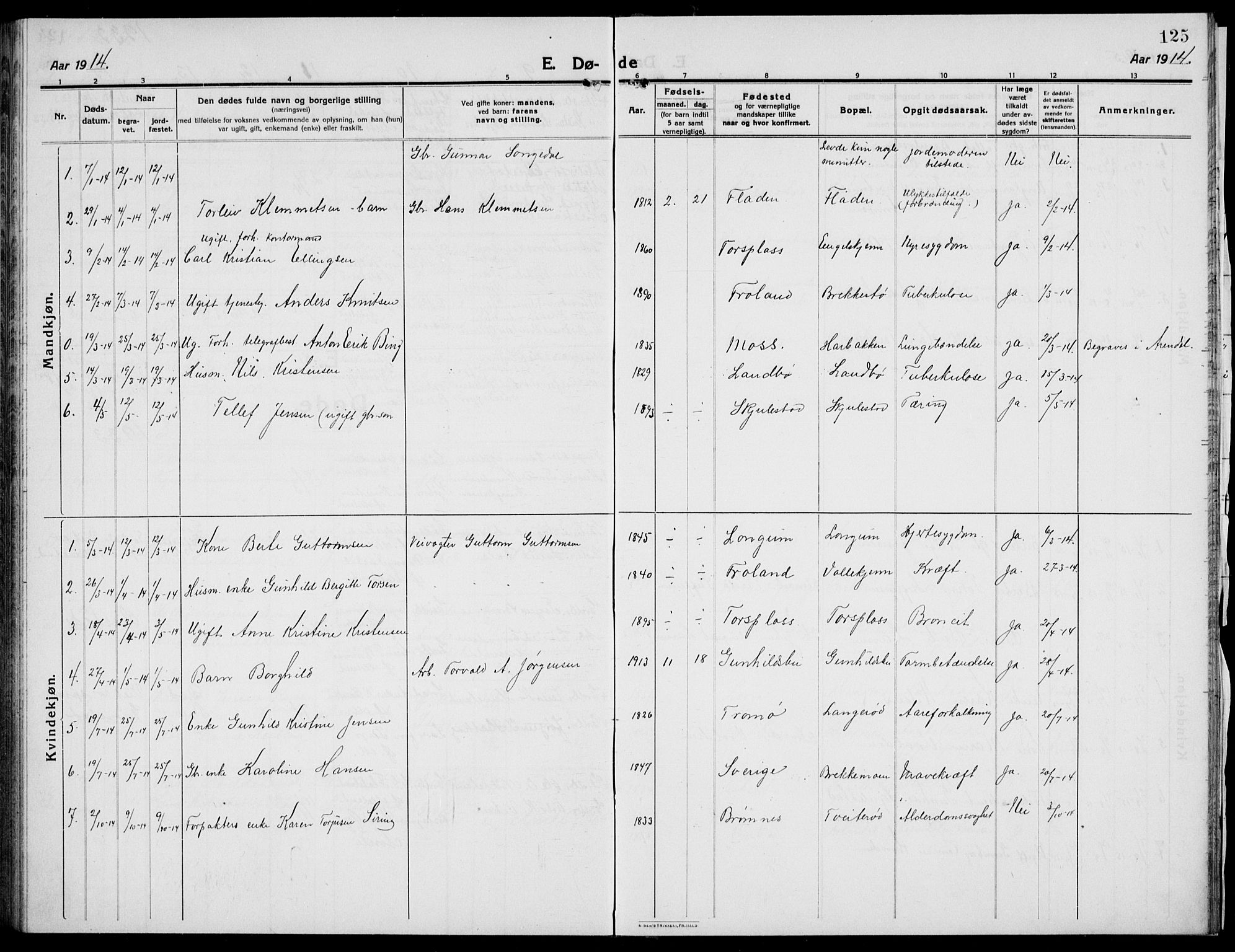 Austre Moland sokneprestkontor, SAK/1111-0001/F/Fb/Fba/L0005: Parish register (copy) no. B 4b, 1914-1935, p. 125