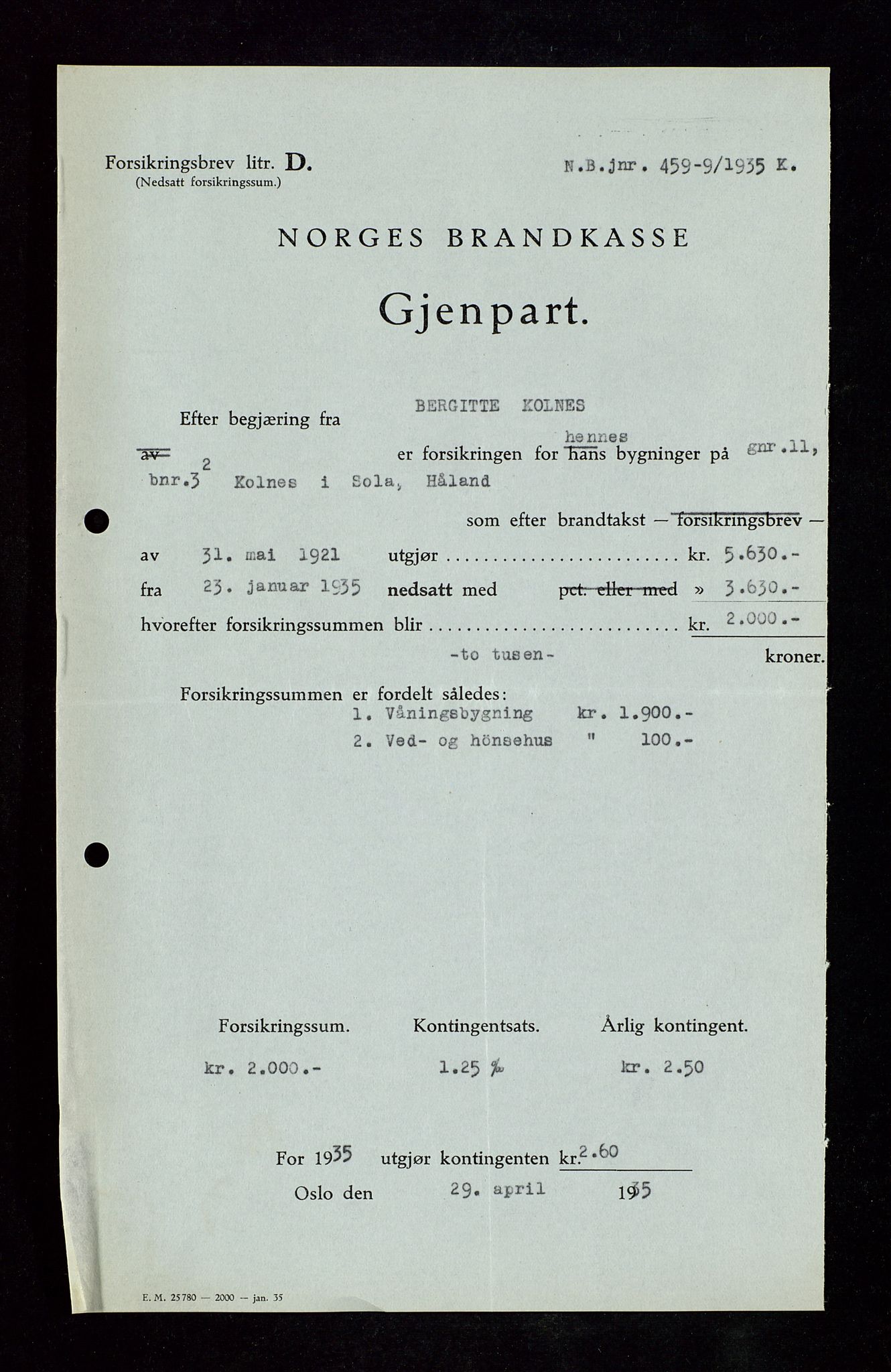 Håland lensmannskontor, AV/SAST-A-100100/Gob/L0007: Branntakstprotokoll - skjematakst. Register i boken., 1920-1925