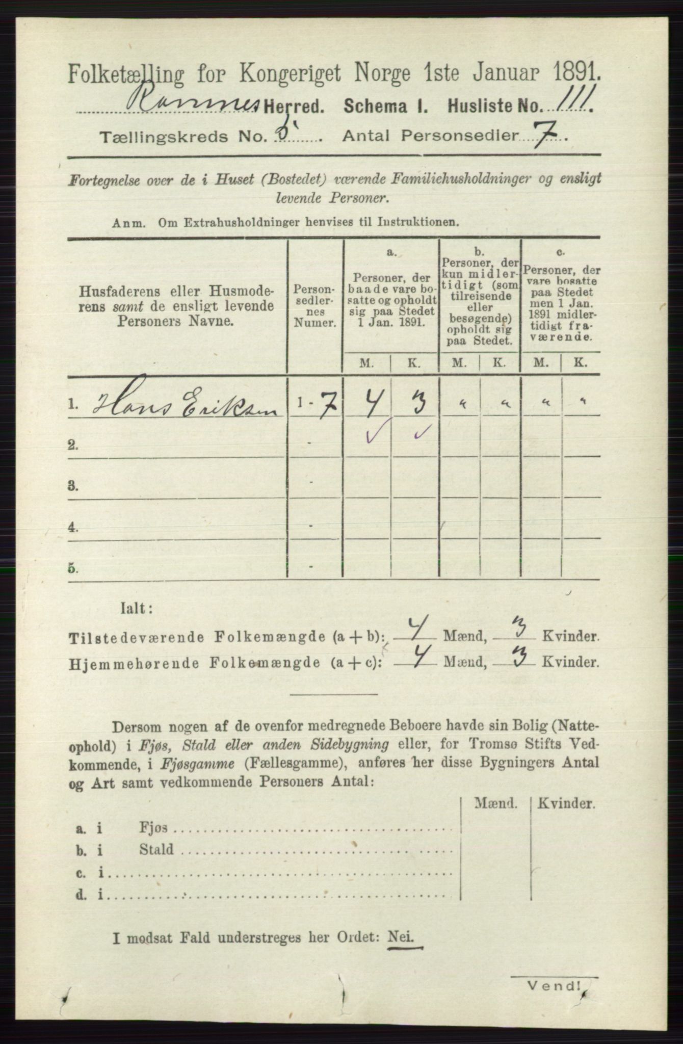 RA, 1891 census for 0718 Ramnes, 1891, p. 2534