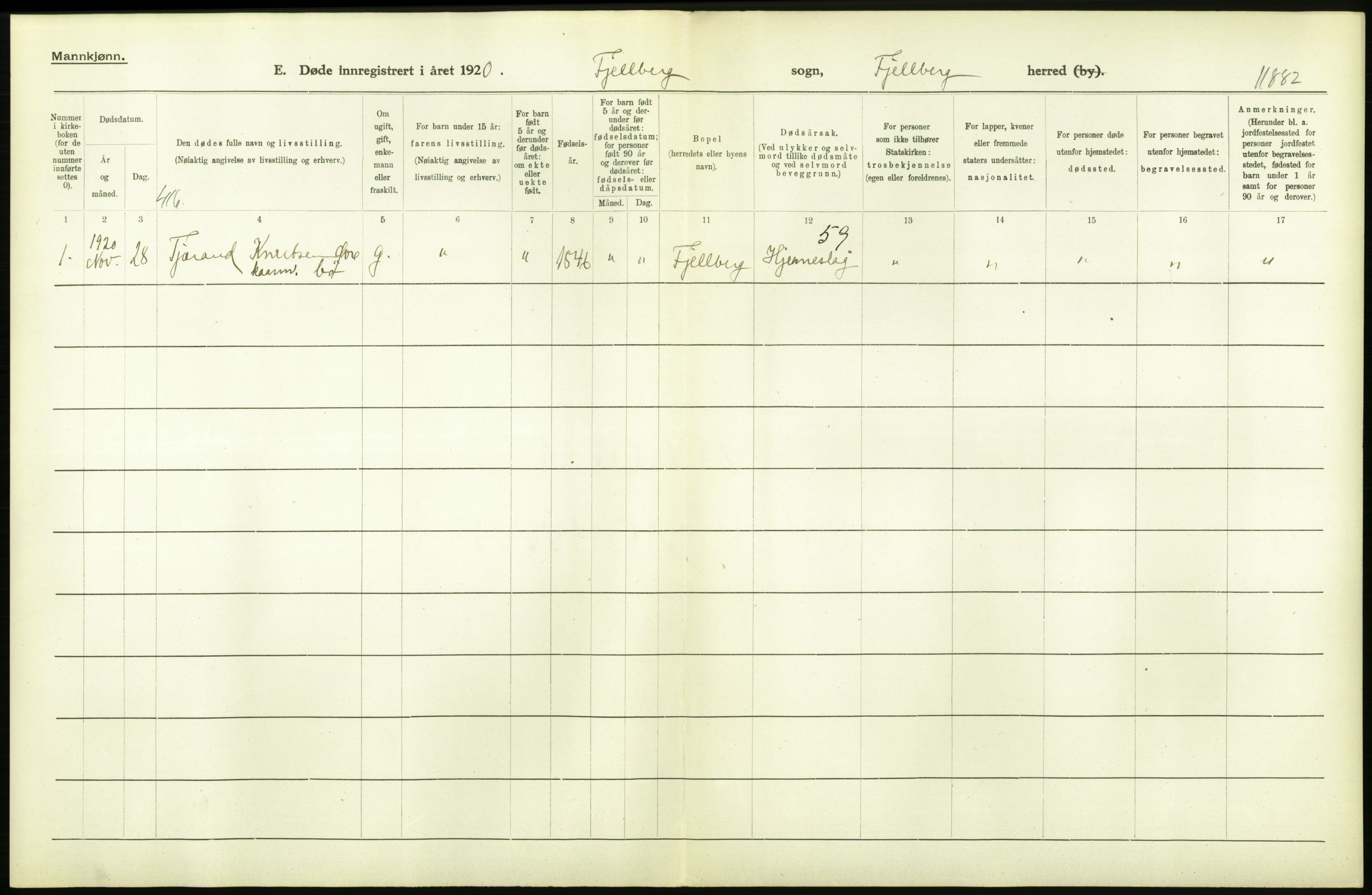 Statistisk sentralbyrå, Sosiodemografiske emner, Befolkning, AV/RA-S-2228/D/Df/Dfb/Dfbj/L0040: Hordaland fylke: Døde. Bygder., 1920, p. 32