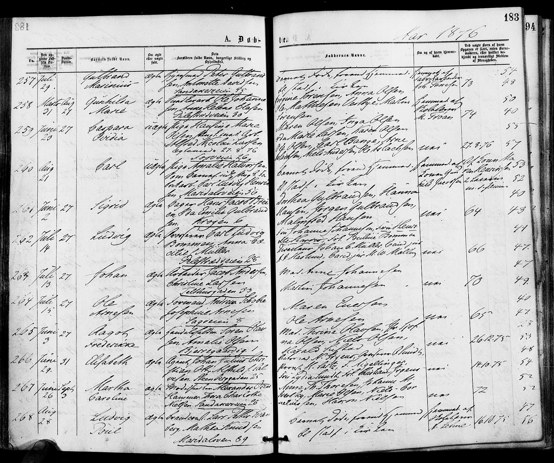 Gamle Aker prestekontor Kirkebøker, SAO/A-10617a/F/L0004: Parish register (official) no. 4, 1872-1879, p. 183