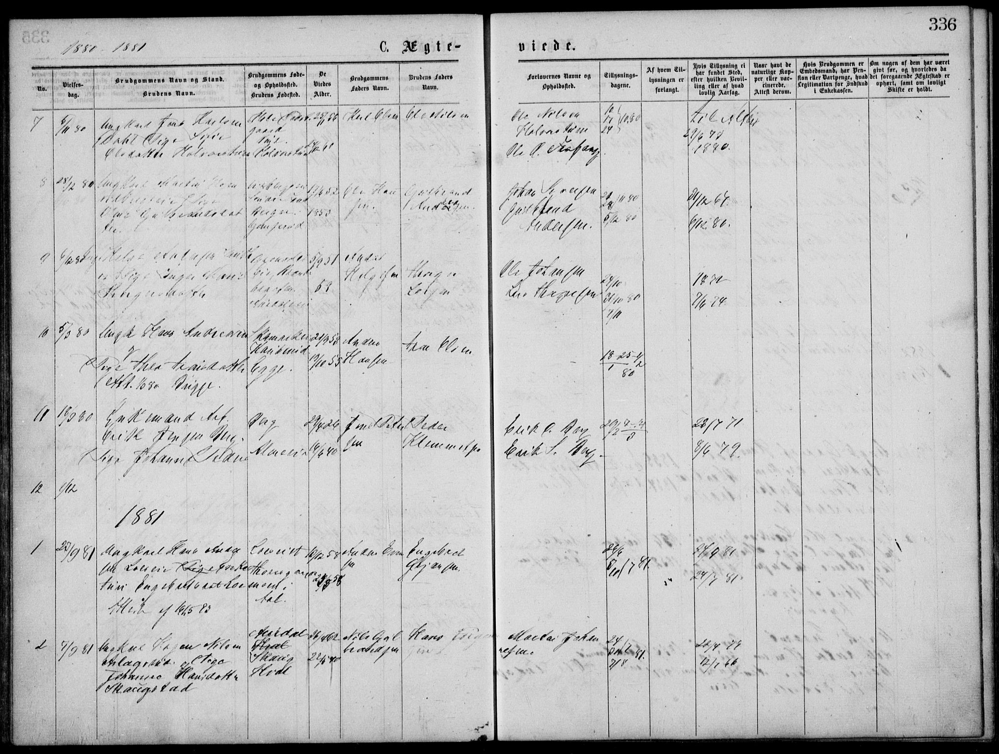 Norderhov kirkebøker, SAKO/A-237/G/Gb/L0001: Parish register (copy) no. II 1, 1876-1899, p. 336