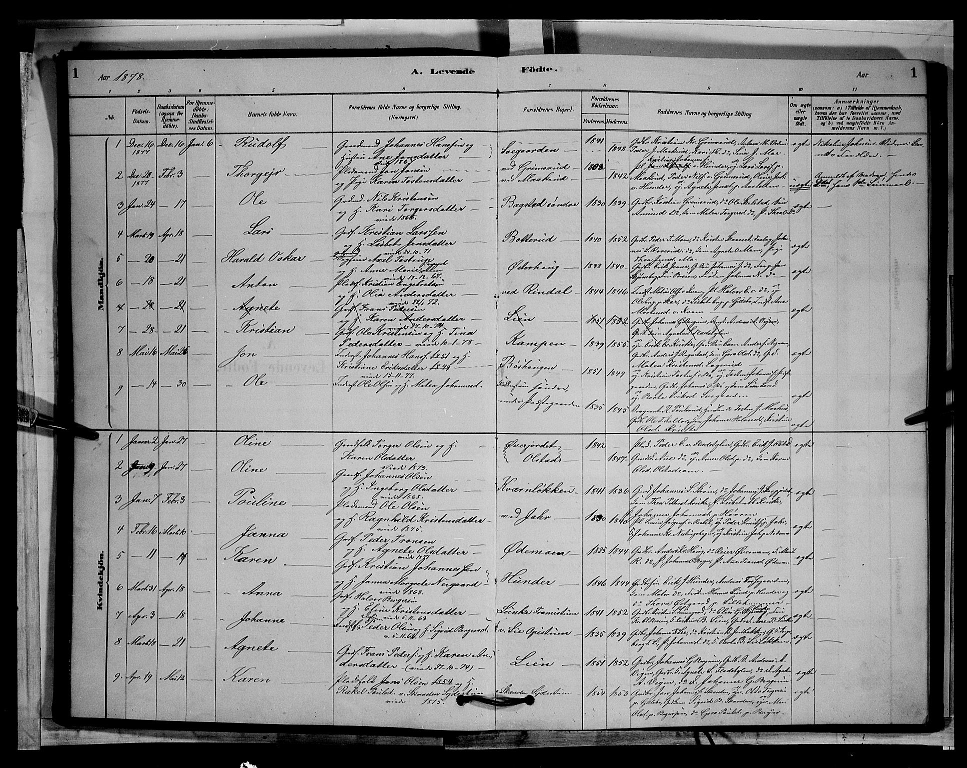 Øyer prestekontor, AV/SAH-PREST-084/H/Ha/Hab/L0002: Parish register (copy) no. 2, 1878-1896, p. 1