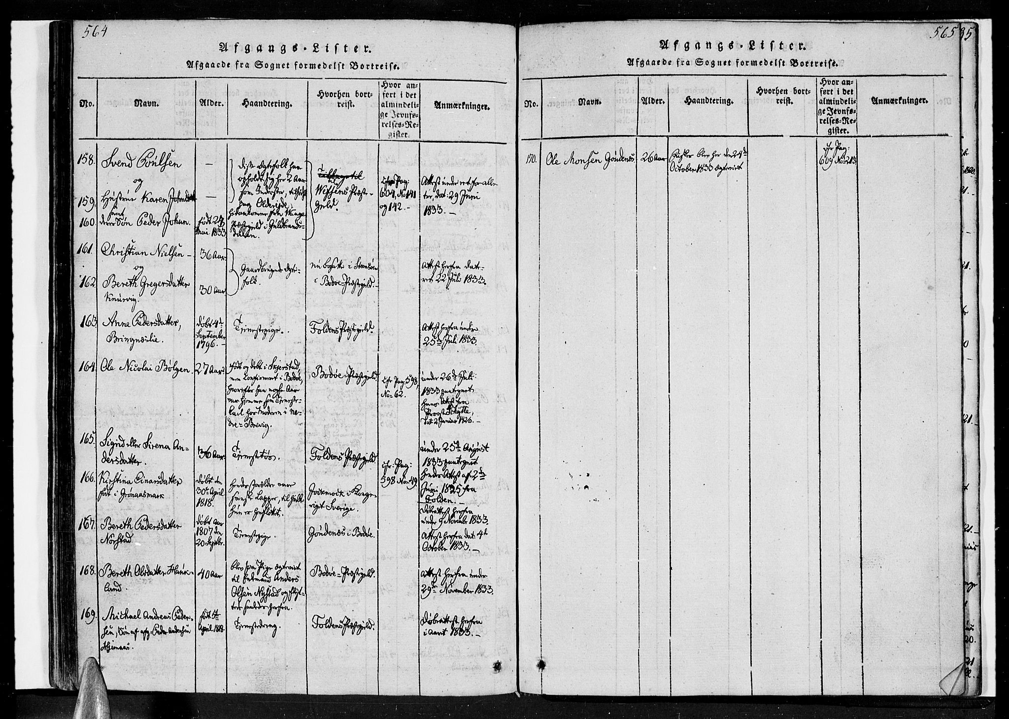 Ministerialprotokoller, klokkerbøker og fødselsregistre - Nordland, SAT/A-1459/852/L0736: Parish register (official) no. 852A06, 1820-1833, p. 564-565