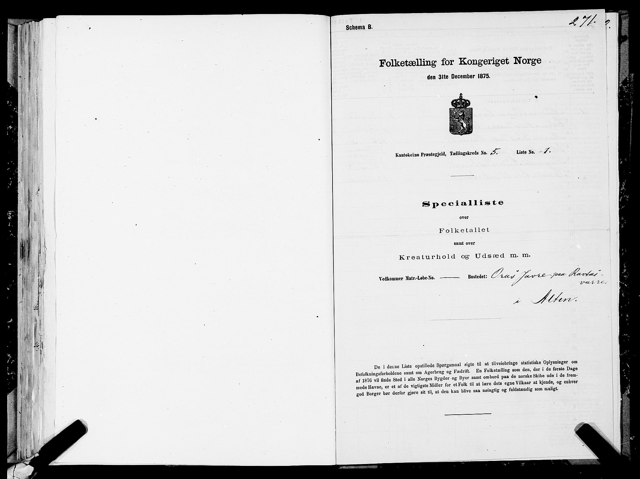 SATØ, 1875 census for 2011P Kautokeino, 1875, p. 1271