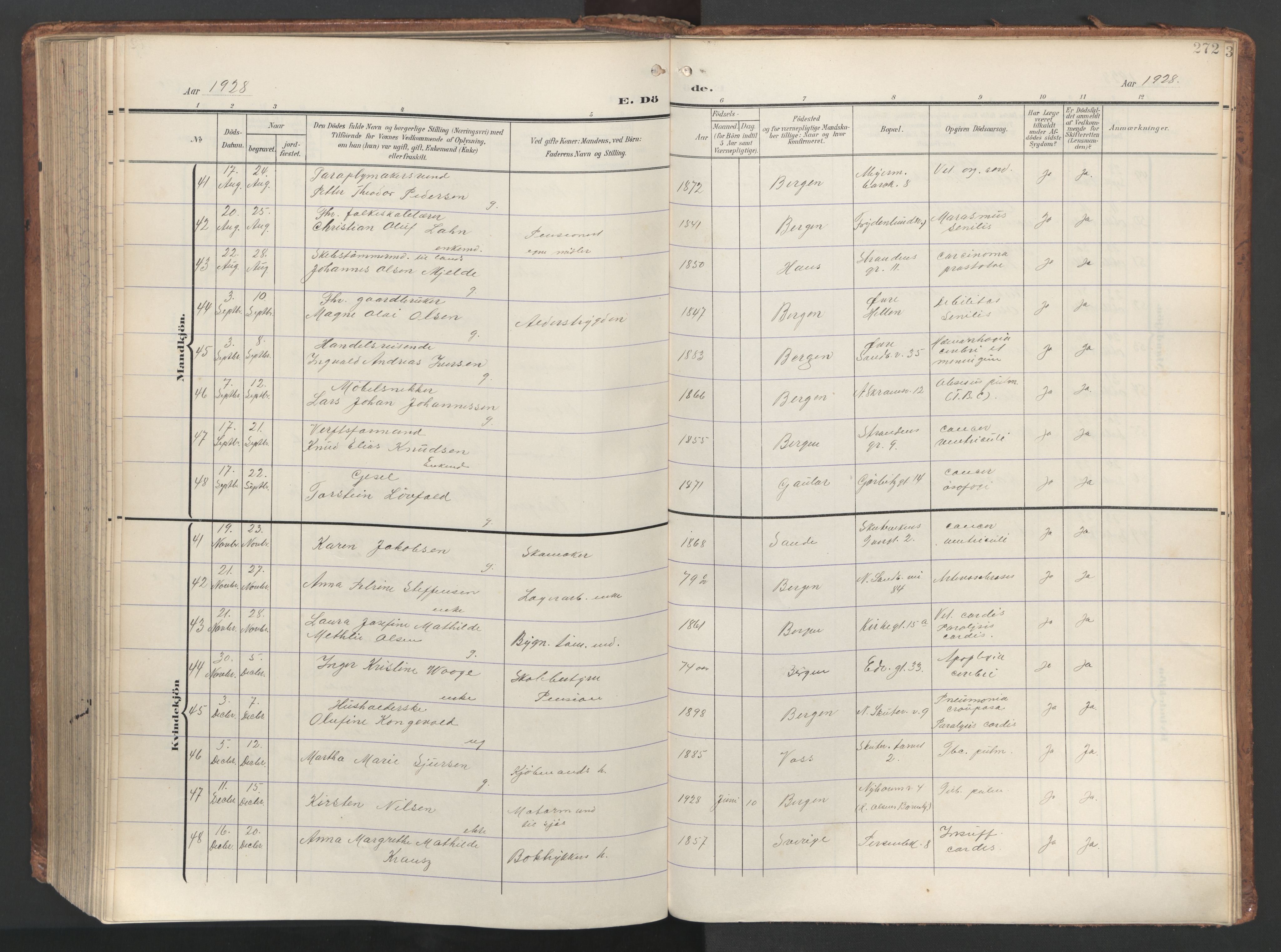 Sandviken Sokneprestembete, AV/SAB-A-77601/H/Ha/L0019: Parish register (official) no. E 2, 1905-1933, p. 272