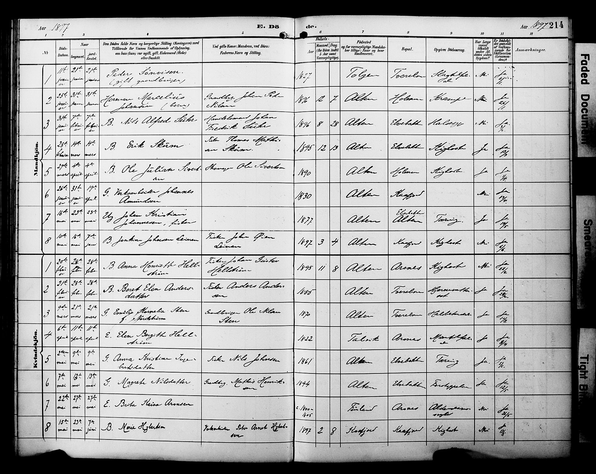 Alta sokneprestkontor, SATØ/S-1338/H/Ha/L0003.kirke: Parish register (official) no. 3, 1892-1904, p. 214