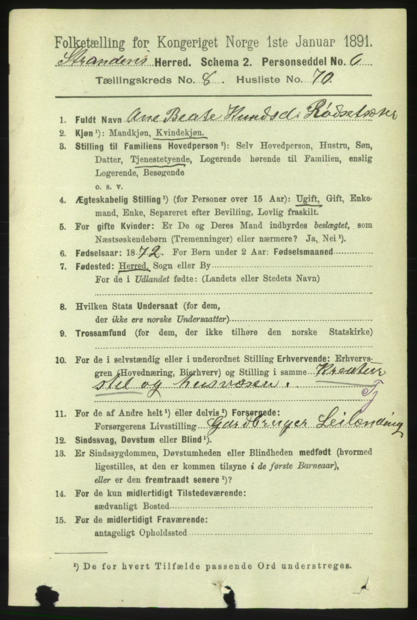 RA, 1891 census for 1525 Stranda, 1891, p. 2164