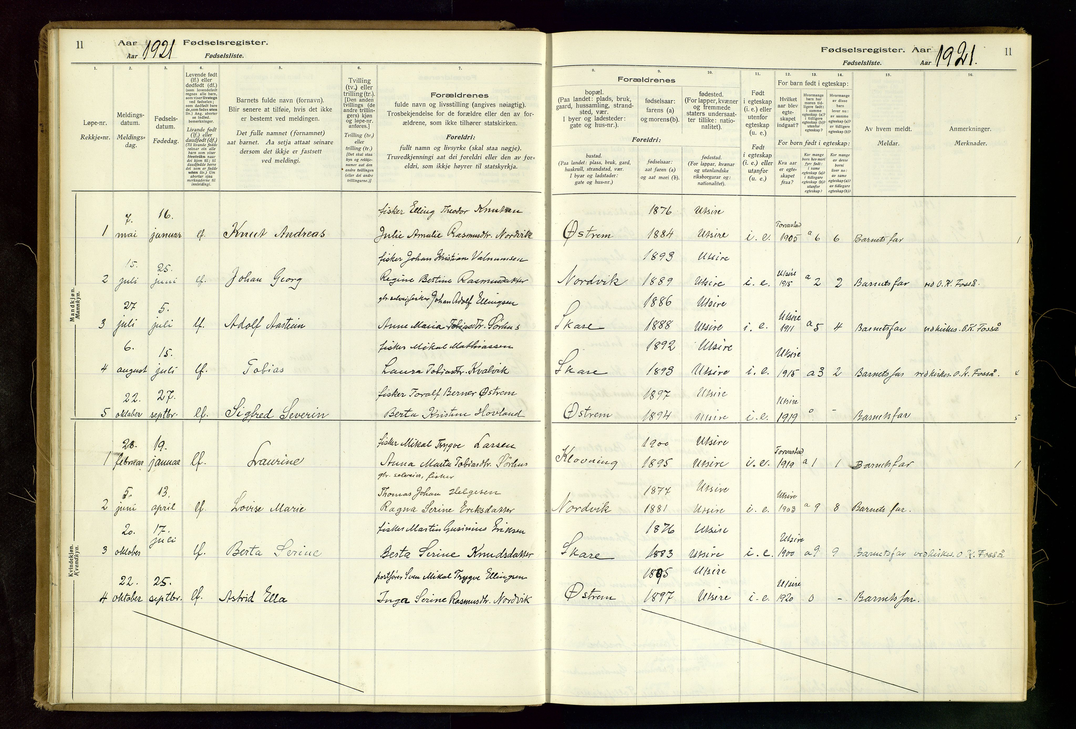 Torvastad sokneprestkontor, SAST/A -101857/I/Id/L0001: Birth register no. 1, 1916-1982, p. 11