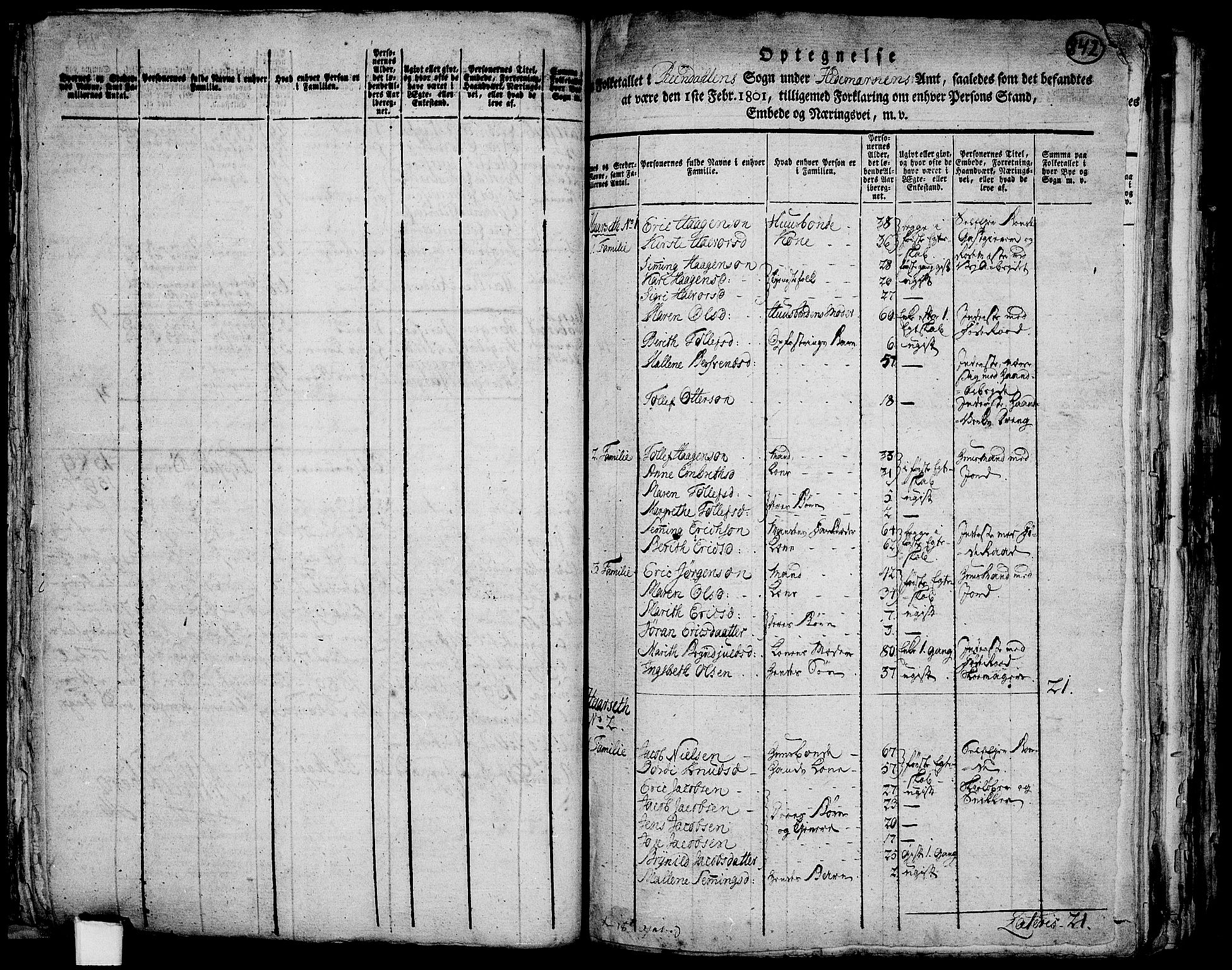 RA, 1801 census for 0432P Rendalen, 1801, p. 841b-842a