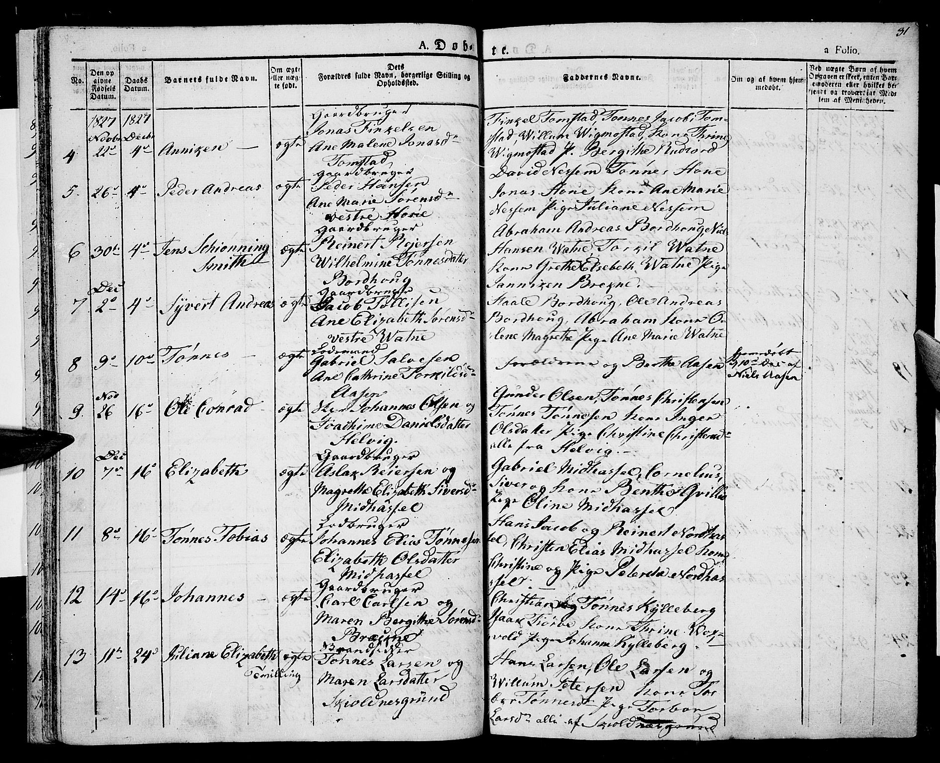 Lista sokneprestkontor, AV/SAK-1111-0027/F/Fa/L0008: Parish register (official) no. A 8, 1823-1835, p. 31