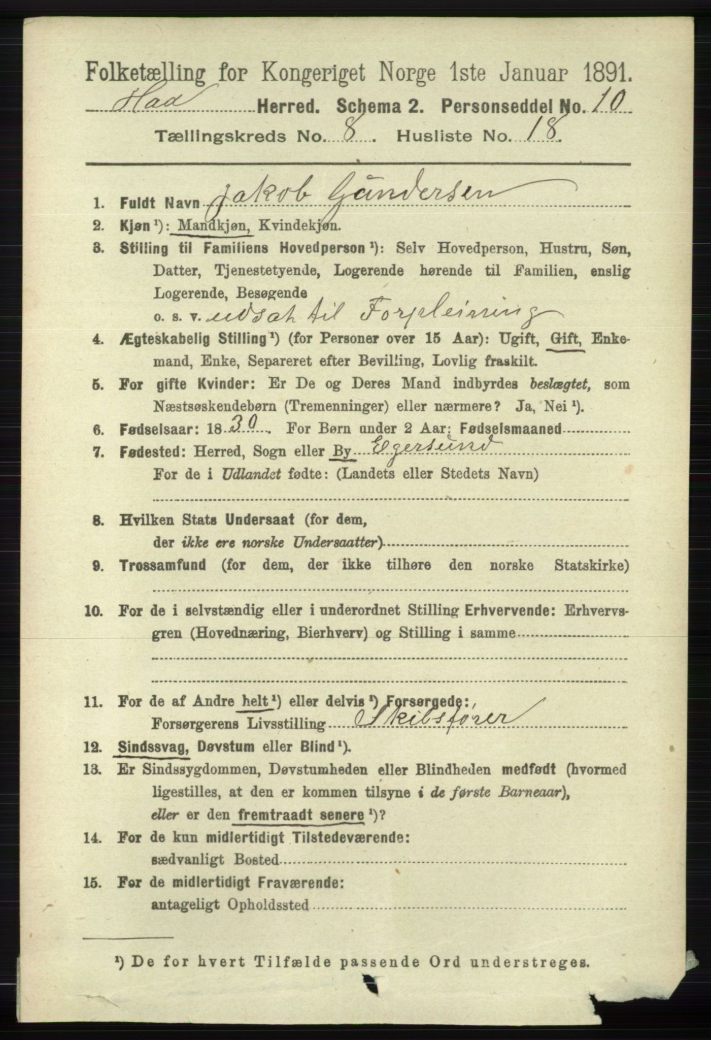 RA, 1891 census for 1119 Hå, 1891, p. 2163