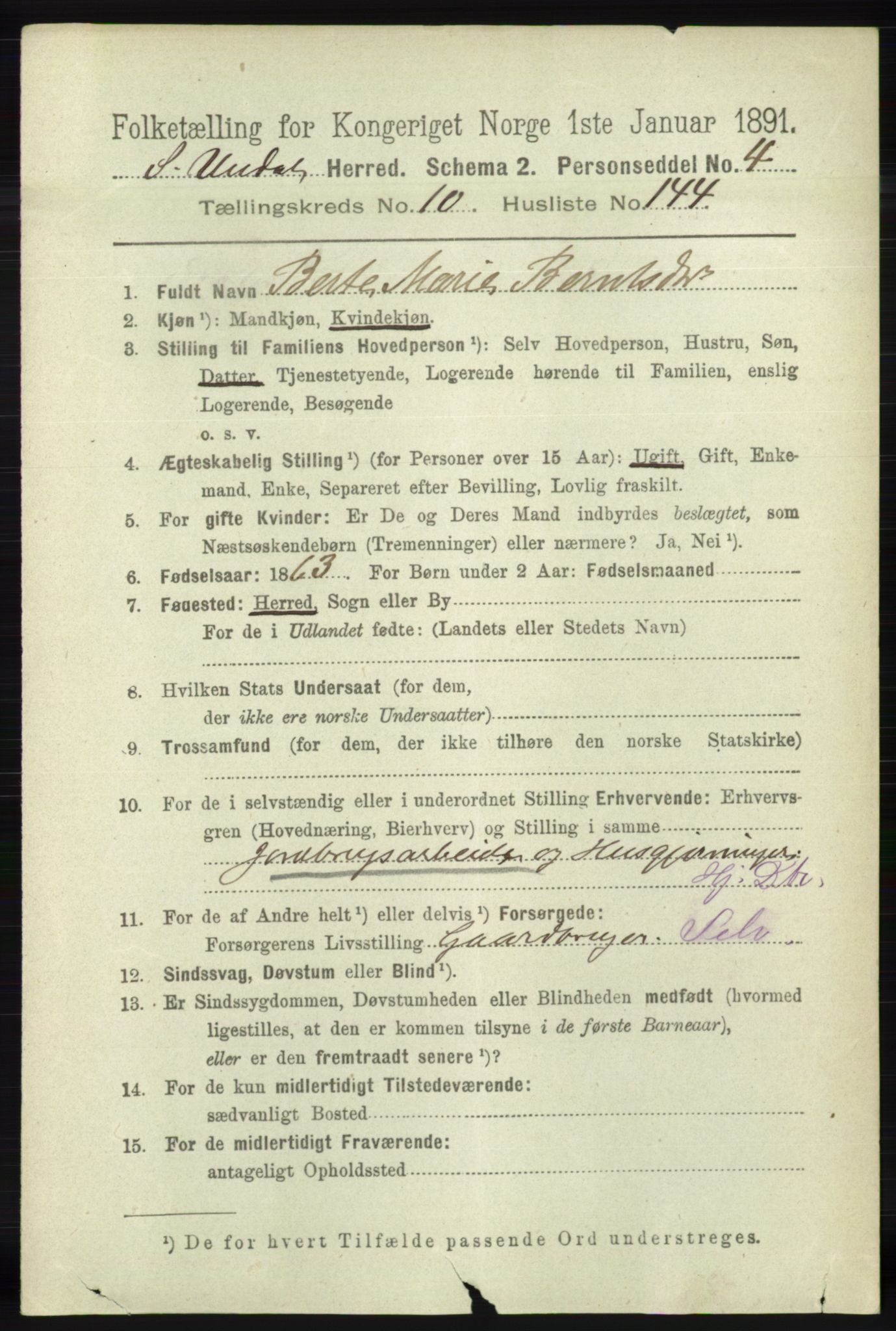 RA, 1891 census for 1029 Sør-Audnedal, 1891, p. 5057