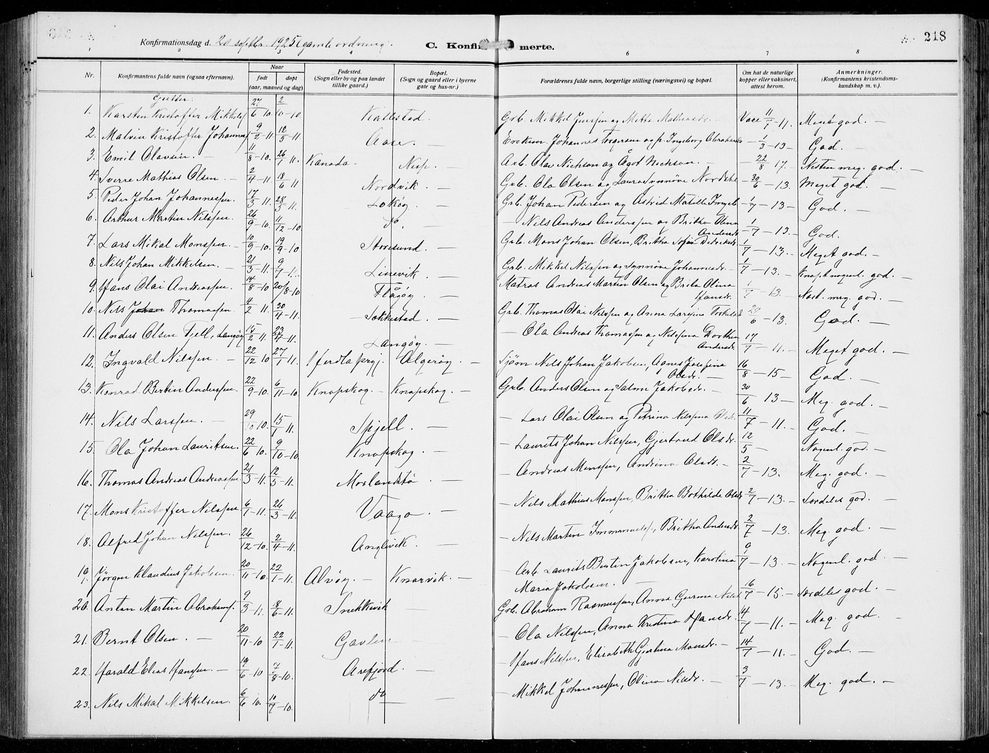 Fjell sokneprestembete, SAB/A-75301/H/Hab: Parish register (copy) no. A  6, 1918-1936, p. 218