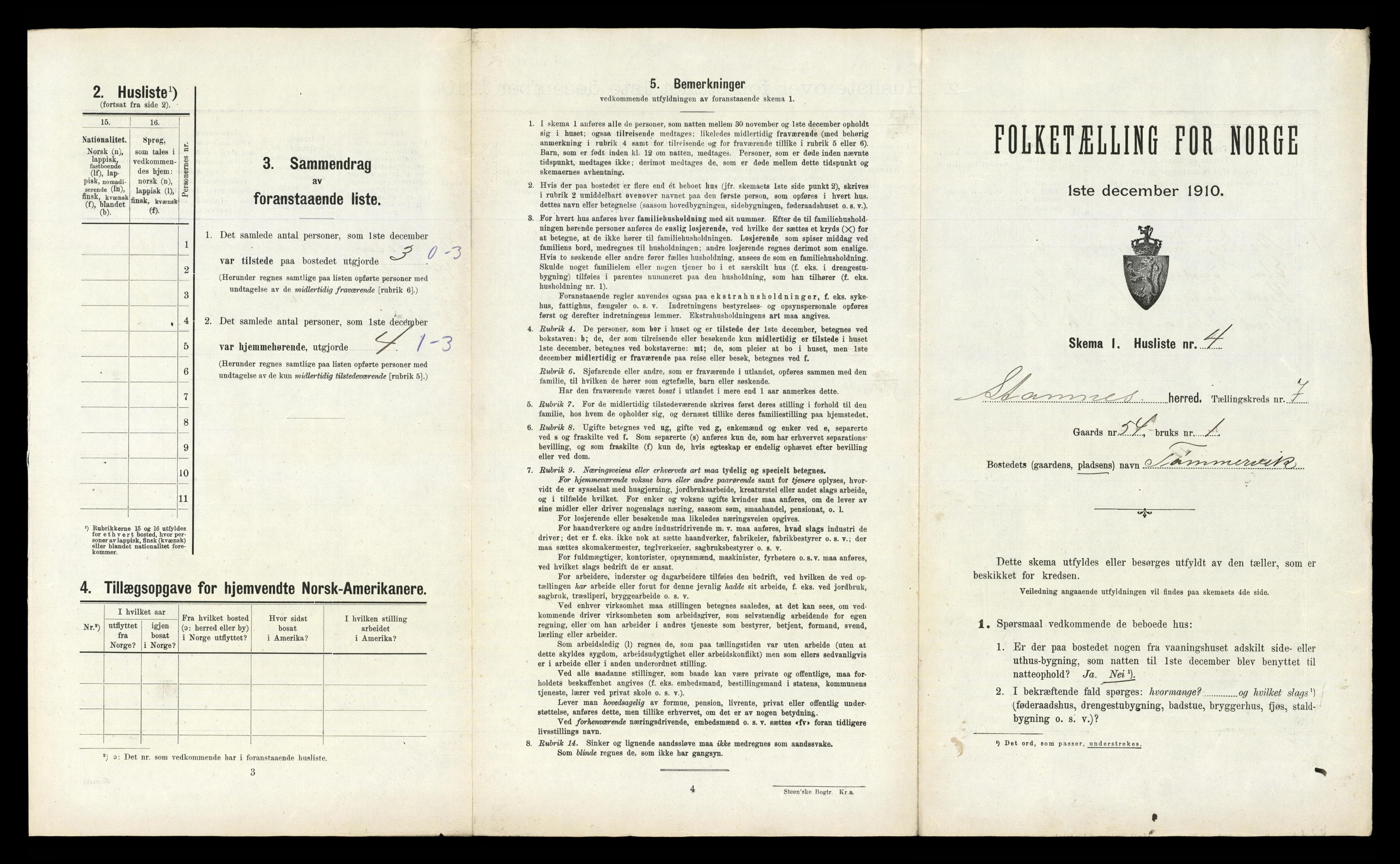 RA, 1910 census for Stamnes, 1910, p. 668